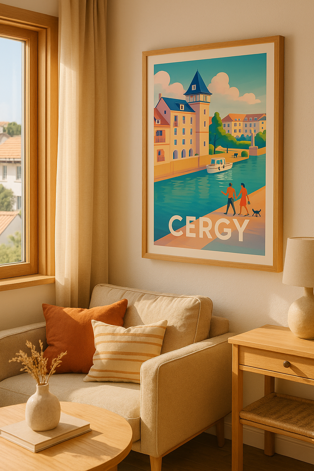 Affiche Cergy — Charme balnéaire au fil de l'eau · poster d'art de Cergy