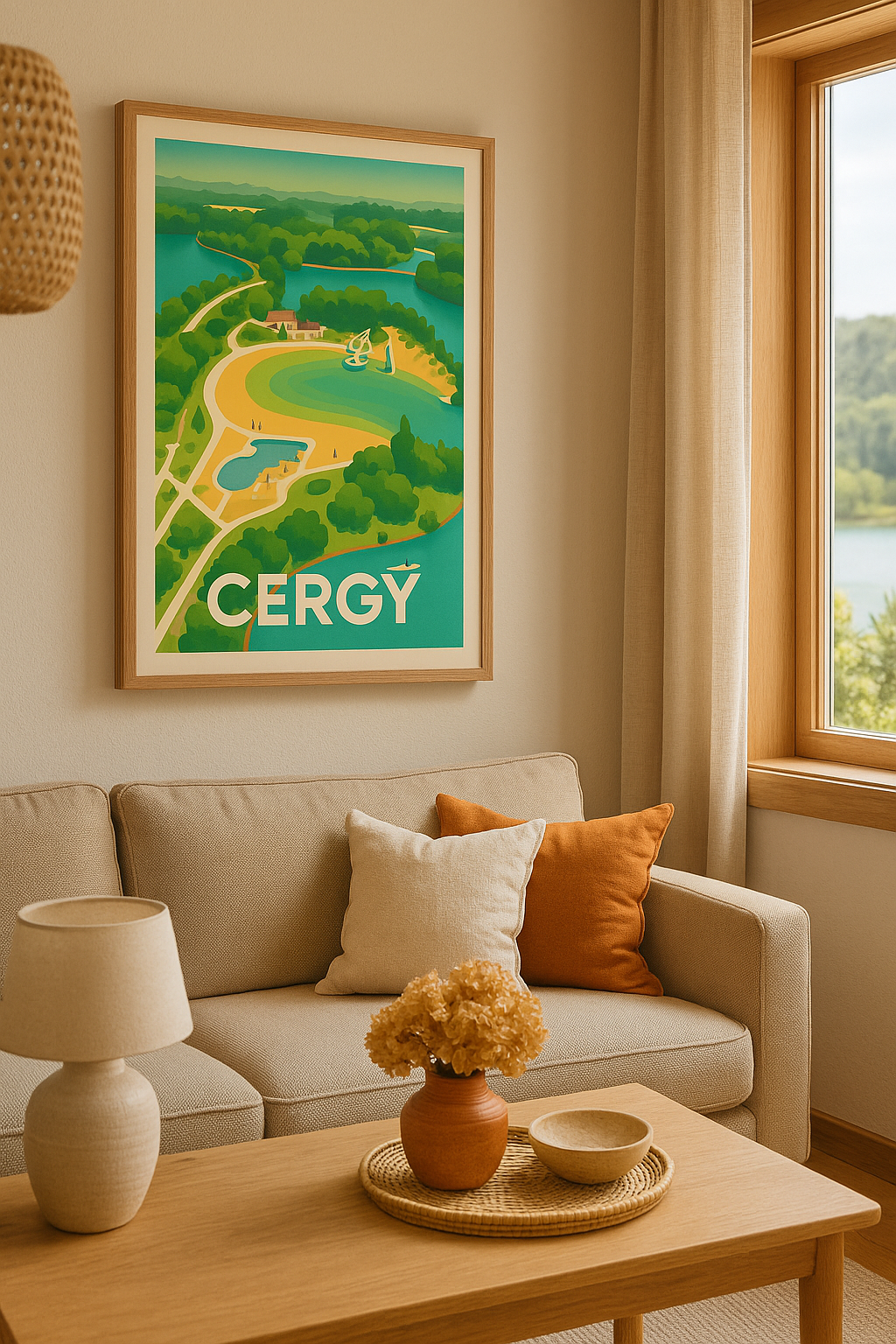 Affiche Cergy — Le charme naturel au fil de l'eau · poster d'art de Cergy