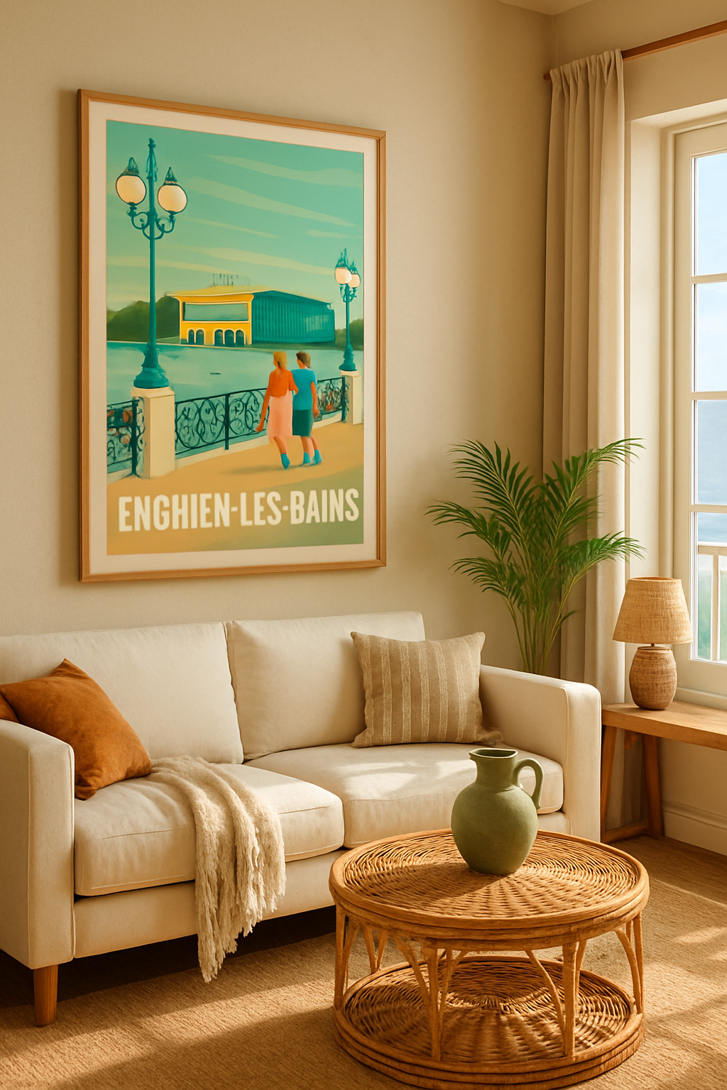 Affiche Enghien-les-Bains — Promenade romantique au bord du lac · poster d'art de Enghien-les-Bains
