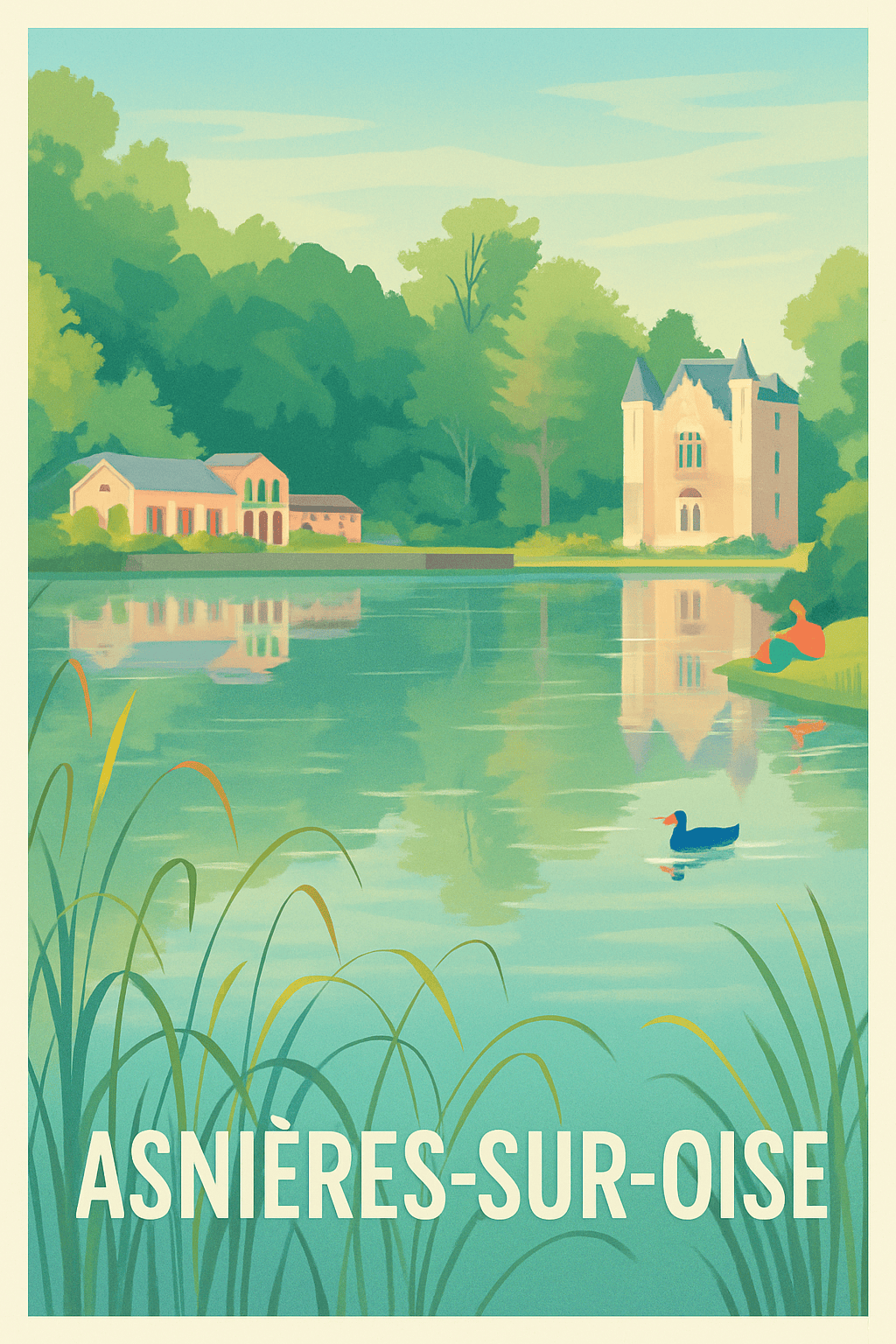 Affiche Asnières-sur-Oise — Charme paisible au bord de l'eau · poster d'art de Asnières-sur-Oise