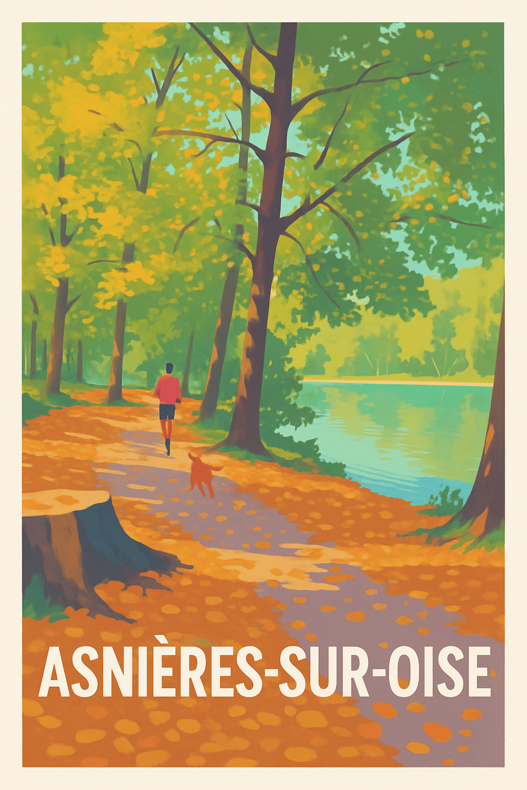 Affiche Asnières-sur-Oise — Promenade en forêt au bord de l'eau · poster d'art de Asnières-sur-Oise
