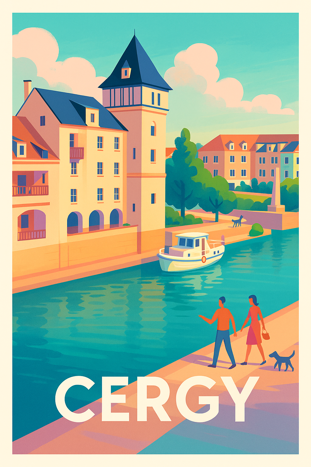 Affiche Cergy — Charme balnéaire au fil de l'eau · poster d'art de Cergy