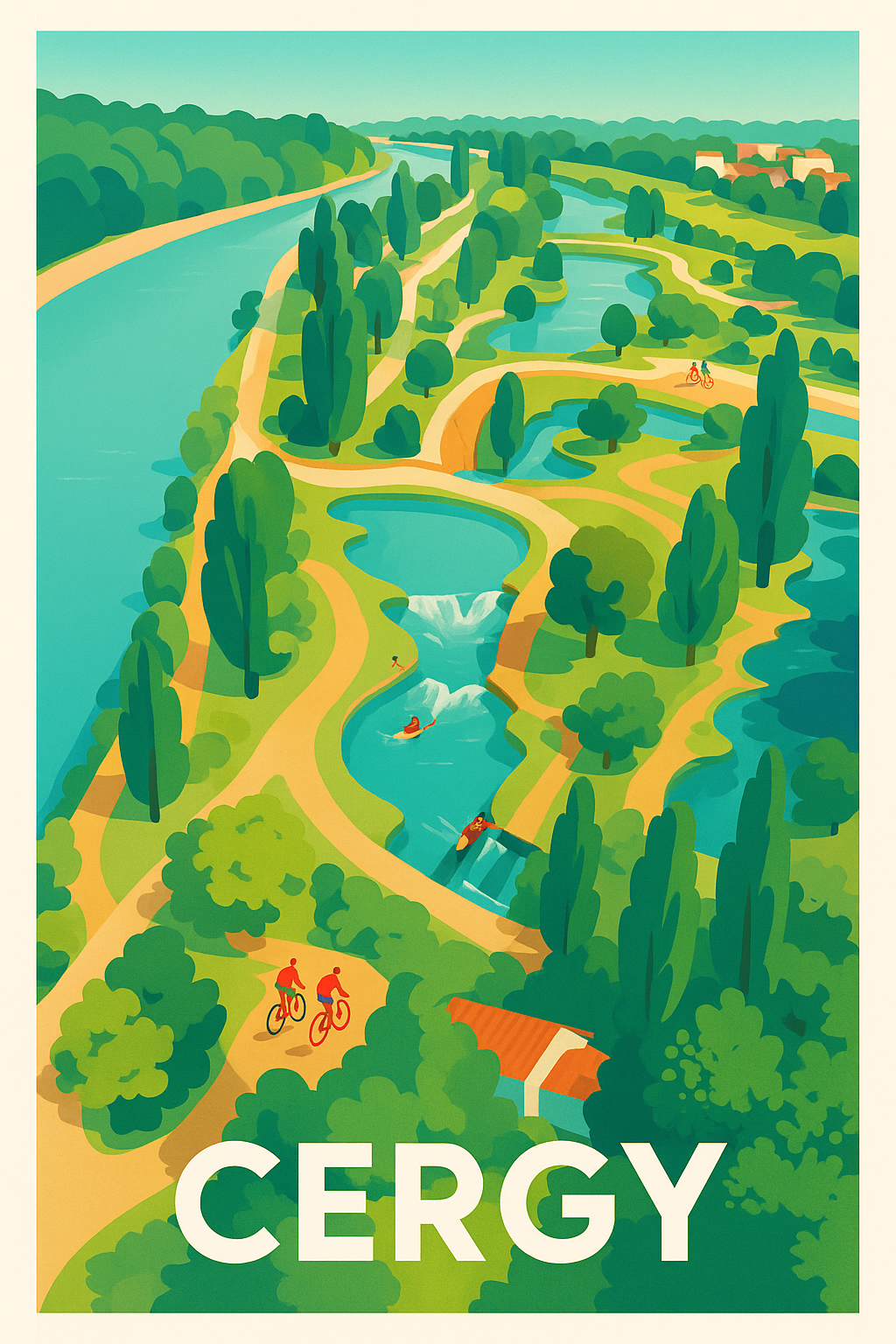Val-d'Oise France Pas de Cadre / 20 × 30cm Affiche de Cergy - Havre de nature et loisirs au fil de l'eau