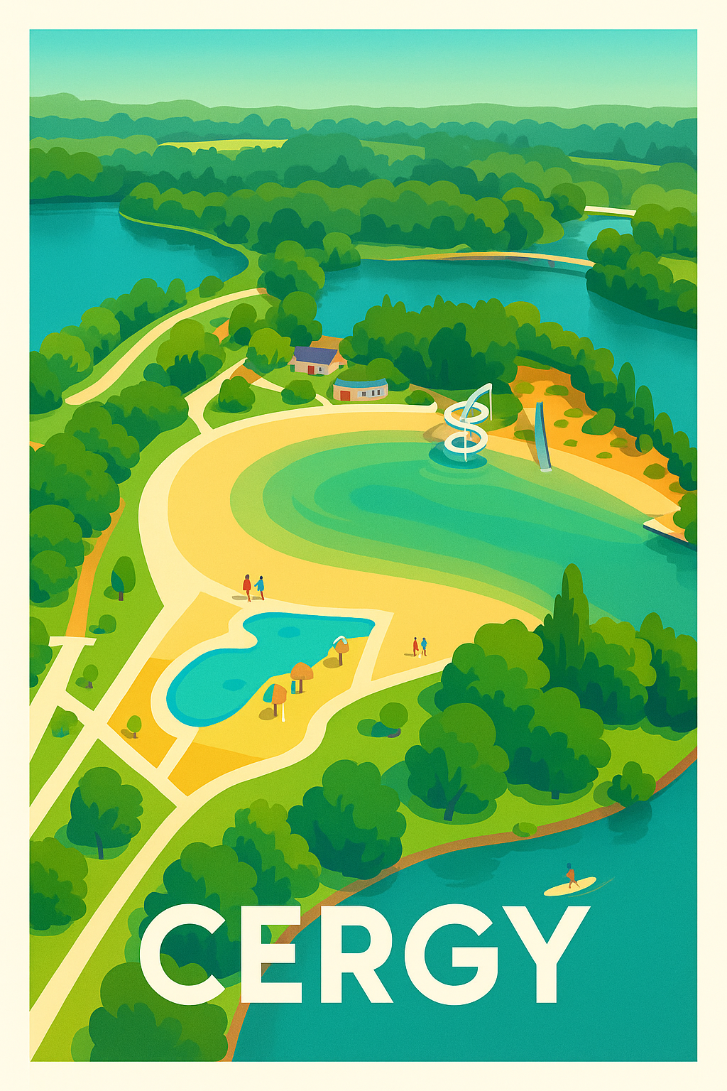 Val-d'Oise France Pas de Cadre / 20 × 30cm Affiche de Cergy - Le charme naturel au fil de l'eau