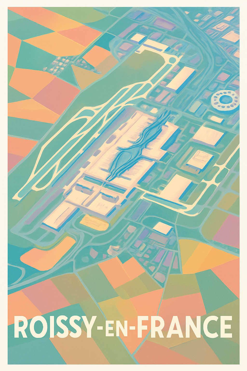 Affiche Roissy-en-France — Vue aérienne stylisée de l'aéroport · poster d'art de Roissy-en-France