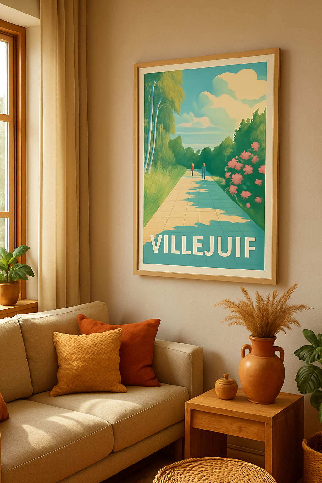 Val-de-Marne France Affiche de Villejuif - Promenade printanière ensoleillée