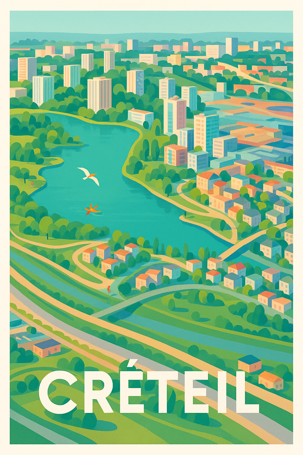 Val-de-Marne France Pas de Cadre / 20 × 30cm Affiche Créteil - Une oasis urbaine pleine de vie