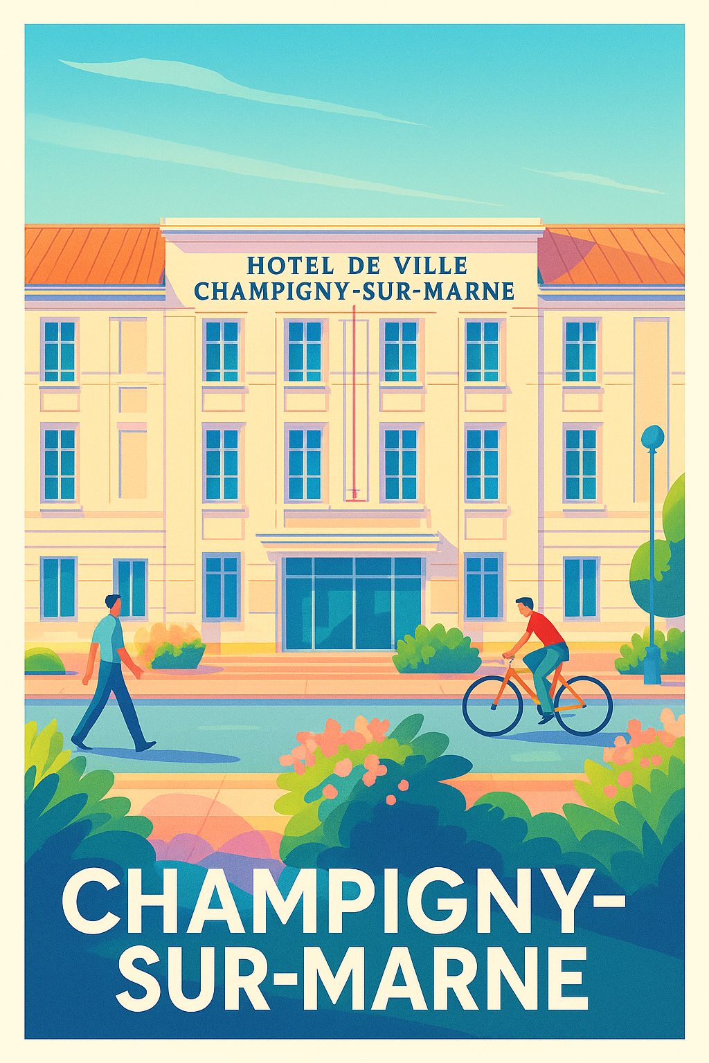 Val-de-Marne France Pas de Cadre / 20 × 30cm Affiche de Champigny-sur-Marne - L'élégance de la mairie en lumière