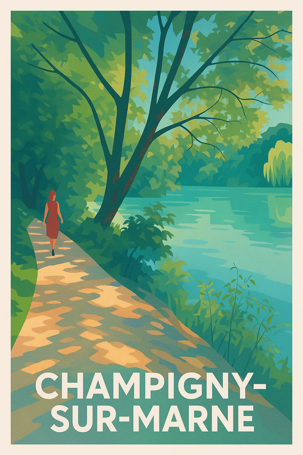Val-de-Marne France Pas de Cadre / 20 × 30cm Affiche de Champigny-sur-Marne - Promenade au bord de l'eau