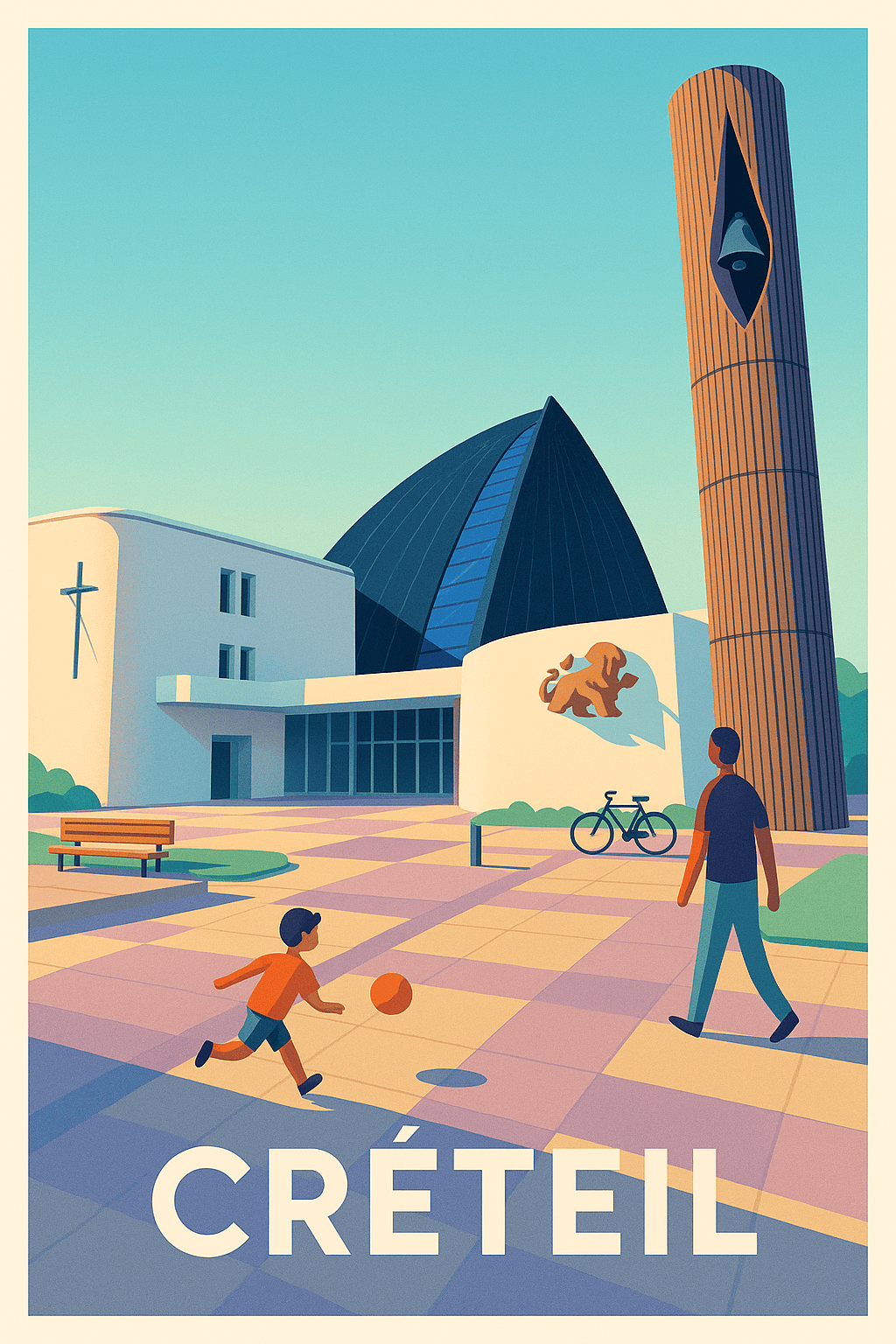 Val-de-Marne France Pas de Cadre / 20 × 30cm Affiche de Créteil - Une pause ensoleillée au cœur de la ville