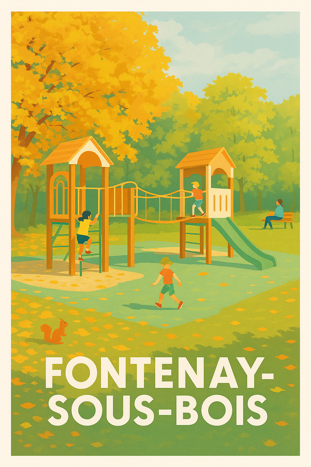 Val-de-Marne France Pas de Cadre / 20 × 30cm Affiche Fontenay-sous-Bois - Douceur d'automne au parc de jeux