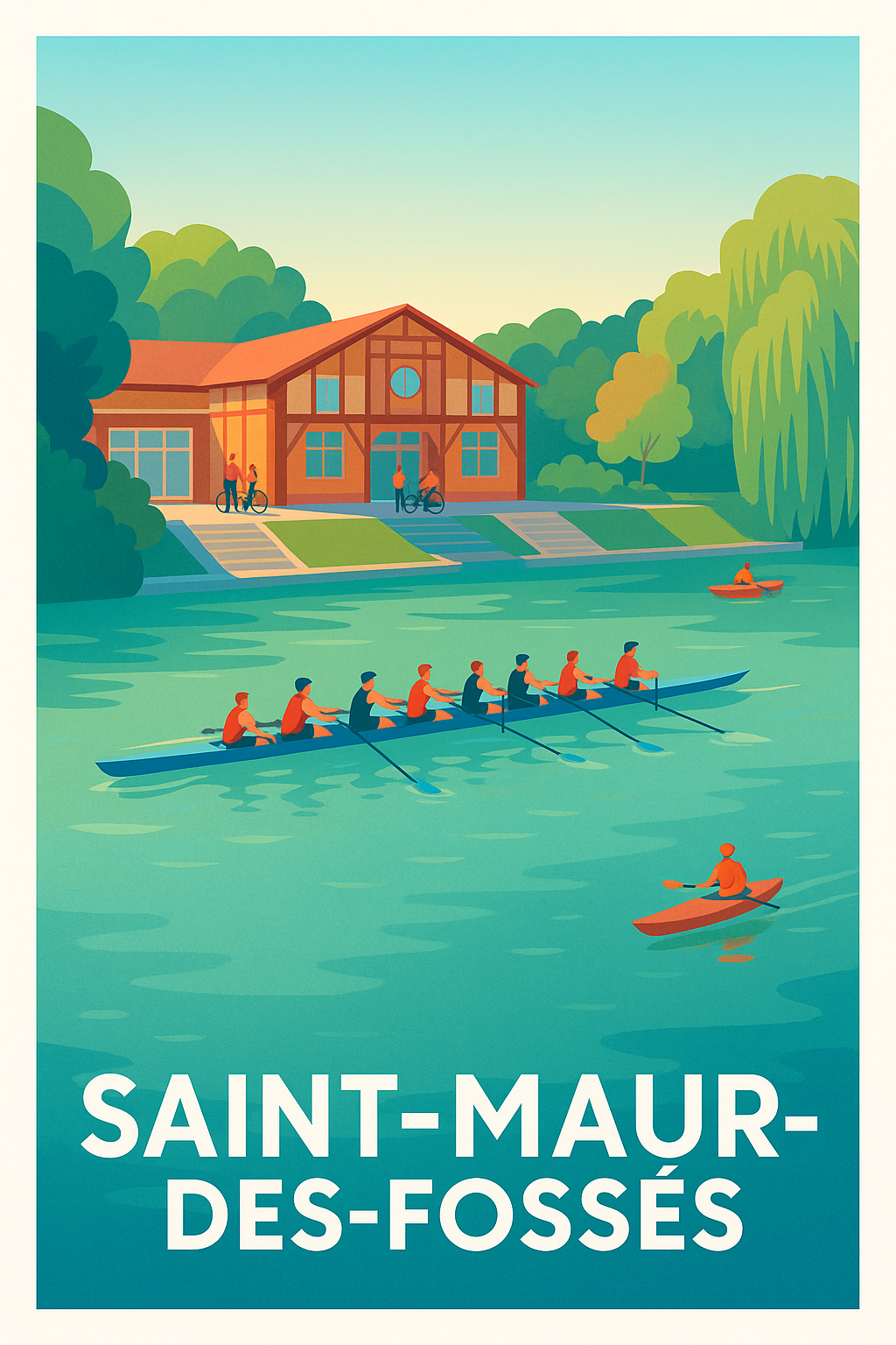Val-de-Marne France Pas de Cadre / 20 × 30cm Affiche Saint-Maur-des-Fossés - L'art de l'aviron en pleine nature