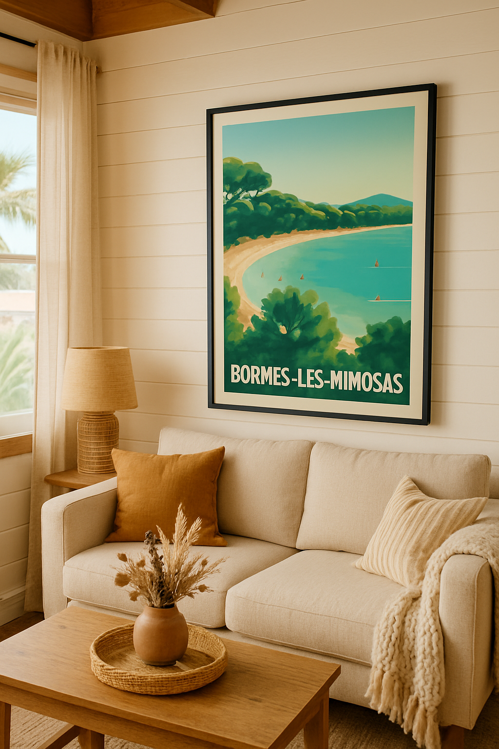 Affiche Bormes-les-Mimosas — Plage et nature préservée · poster d'art de Bormes-les-Mimosas