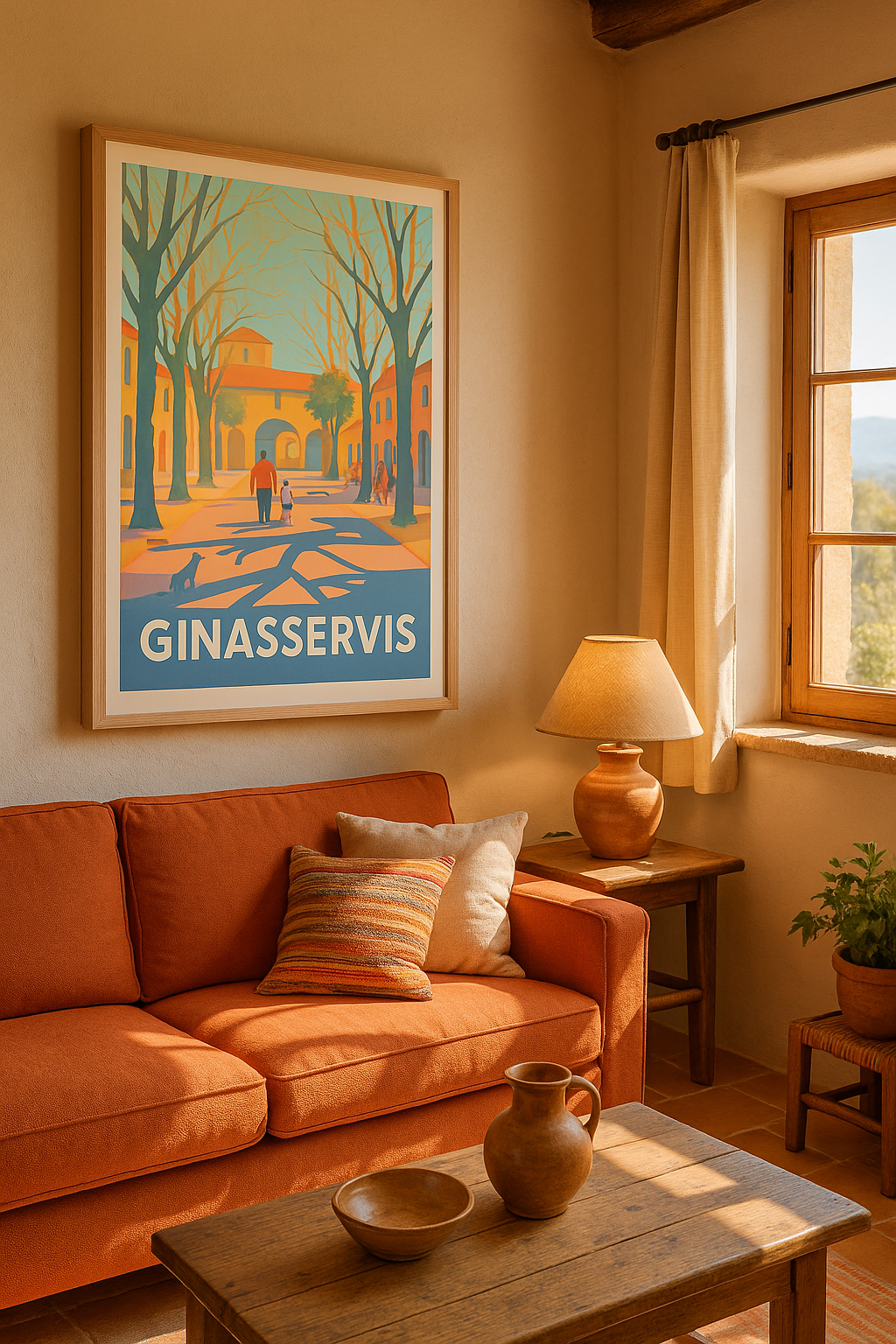 Affiche Ginasservis — Promenade ensoleillée dans un village provençal · poster d'art de Ginasservis