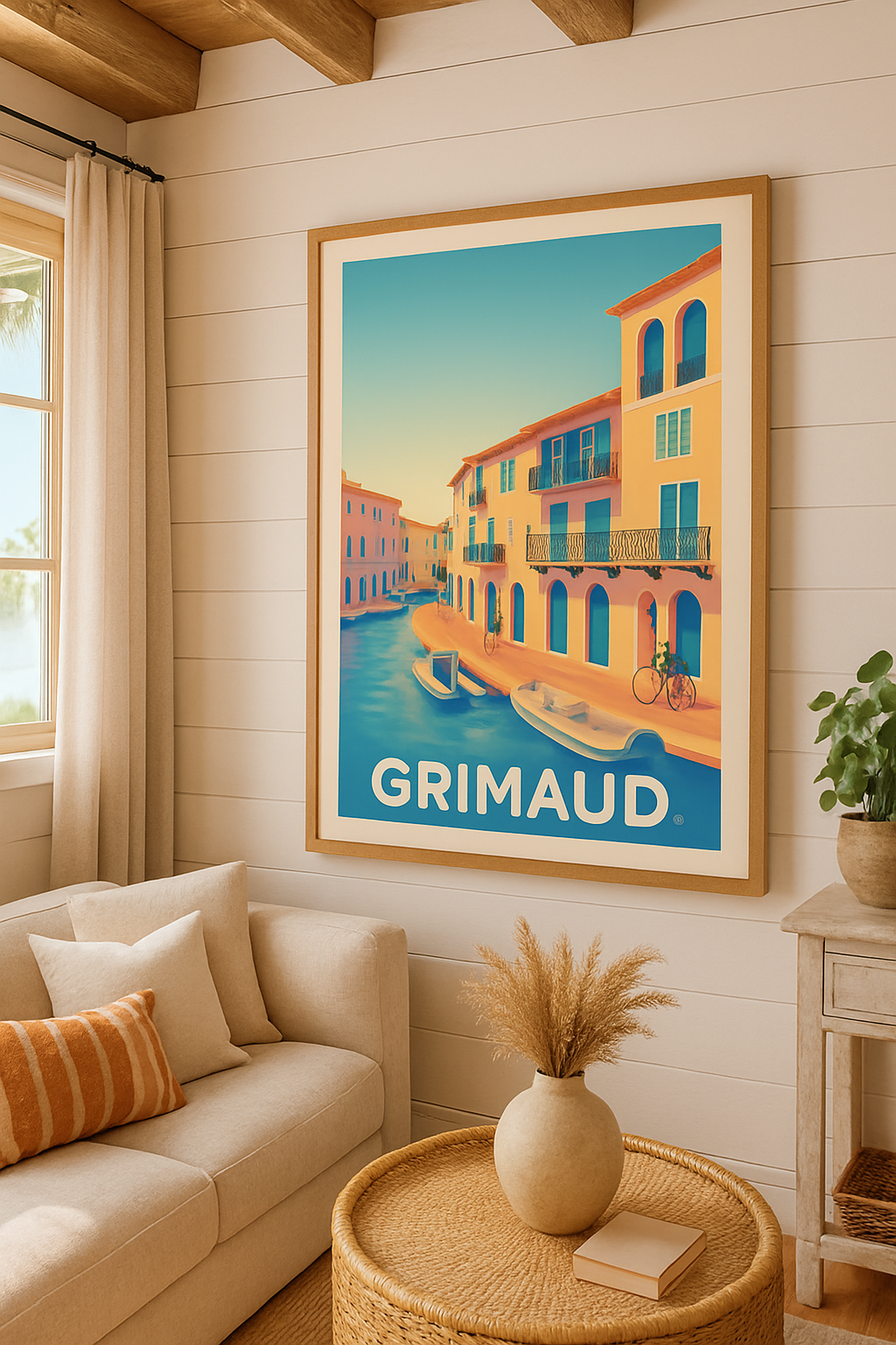Affiche Grimaud — Charme provençal au bord de l'eau · poster d'art de Grimaud