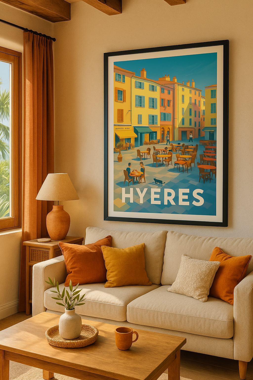 Affiche Hyères — Douceur de vivre en terrasse · poster d'art de Hyères