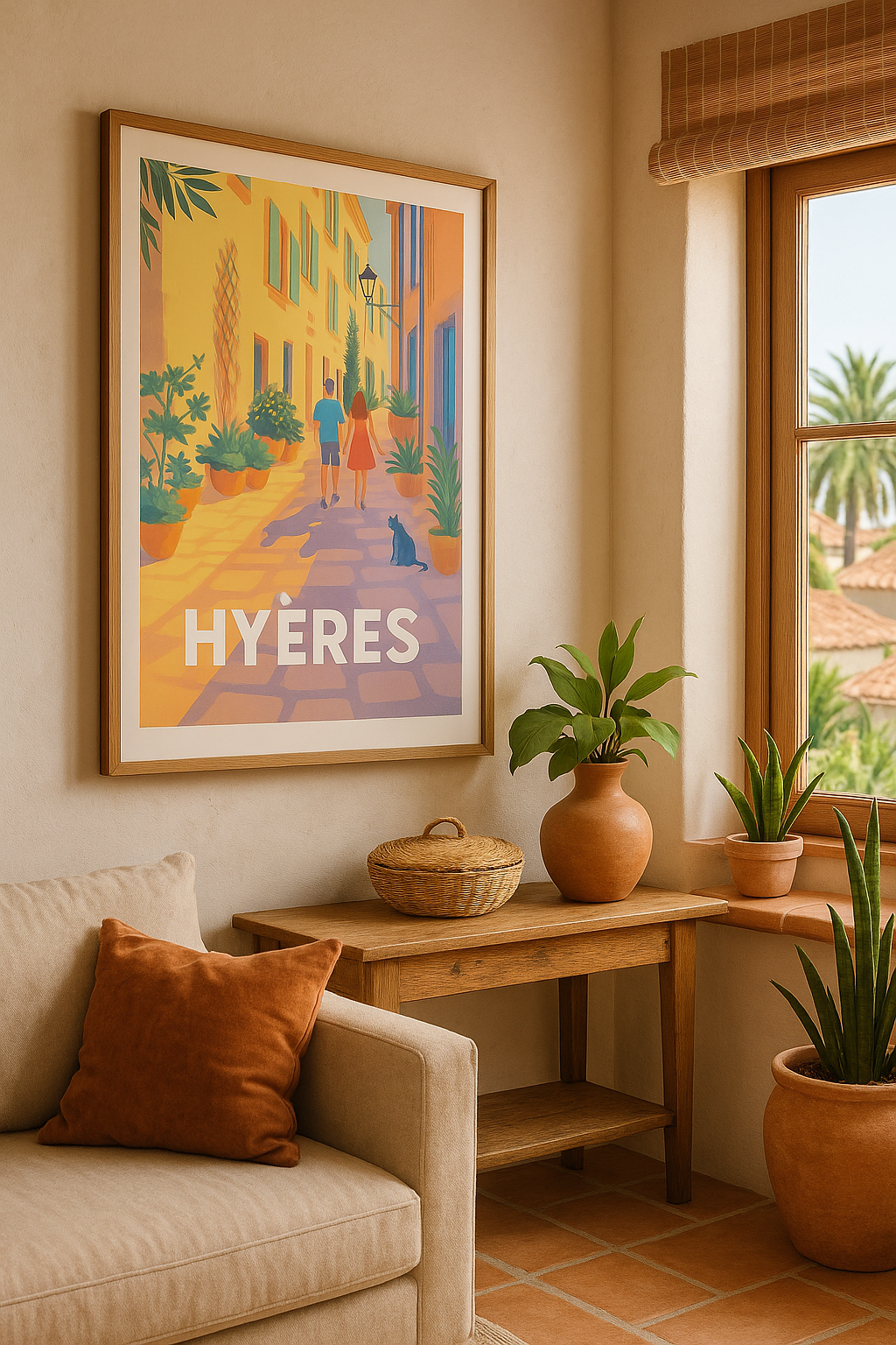 Affiche Hyères — Promenade ensoleillée dans les ruelles du Sud · poster d'art de Hyères