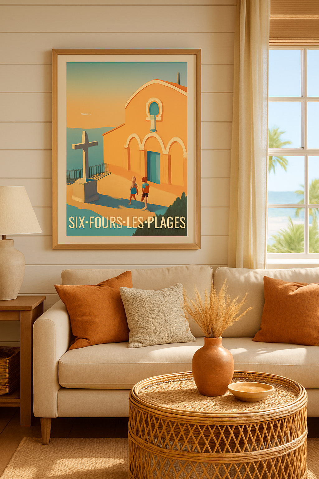 Var France Affiche de Six-Fours-les-Plages - Promenade en bord de mer au crépuscule