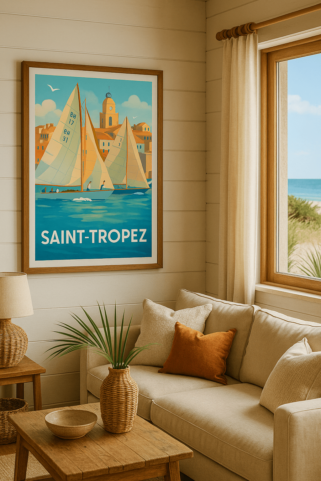 Affiche Saint-Tropez - Regates ensoleillées sur la Méditerranée - Afich