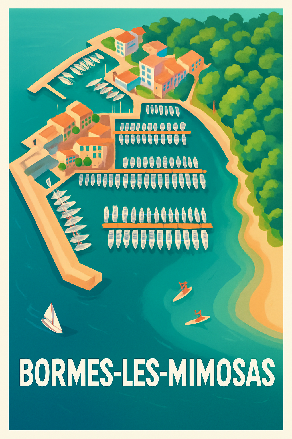 Var France Pas de Cadre / 20 × 30cm Affiche de Bormes-les-Mimosas - Escapade marine en Méditerranée