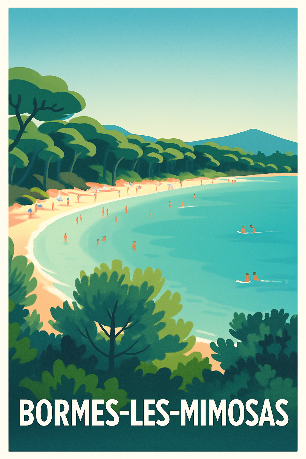 Affiche Bormes-les-Mimosas — Plage et nature préservée · poster d'art de Bormes-les-Mimosas