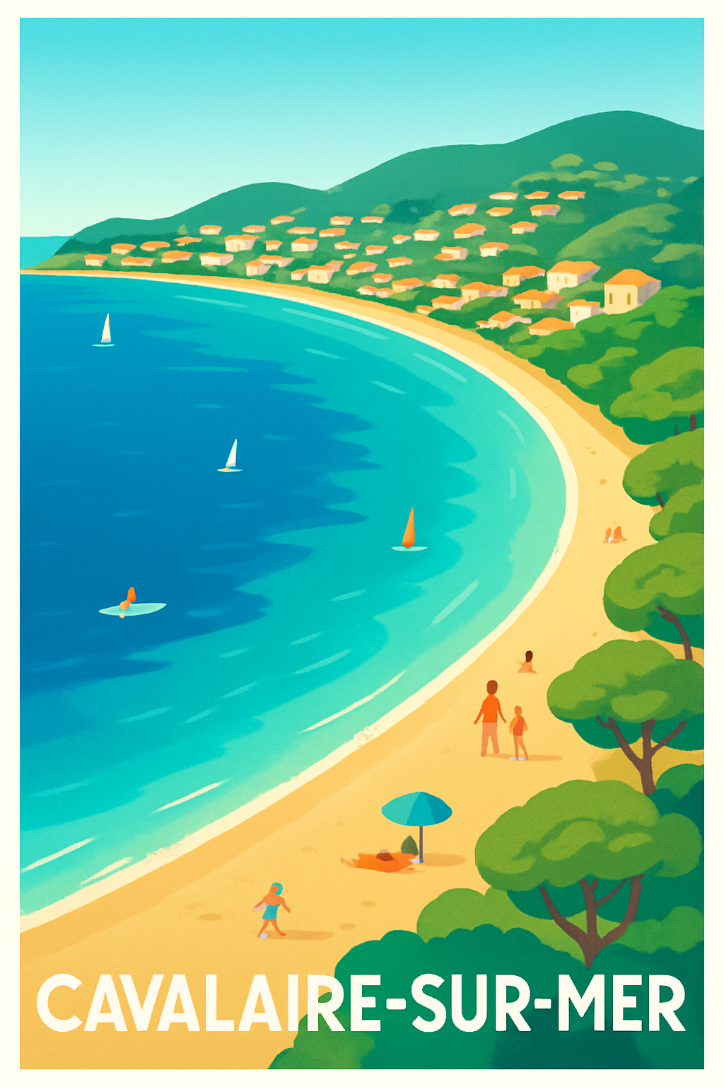 Var France Pas de Cadre / 20 × 30cm Affiche de Cavalaire-sur-Mer - Escapade en bord de mer ensoleillée