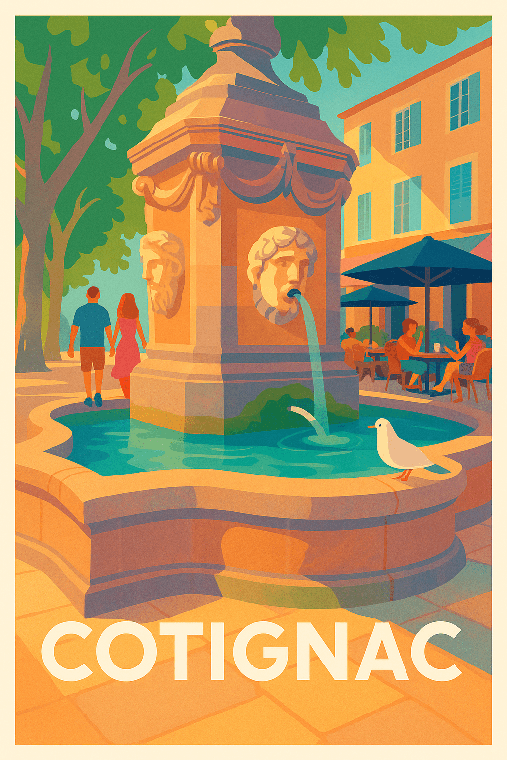 Var France Pas de Cadre / 20 × 30cm Affiche de Cotignac - La fontaine au charme provençal