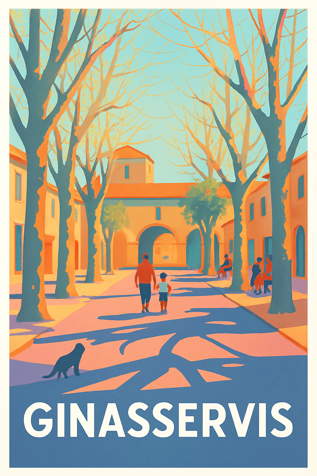 Affiche Ginasservis — Promenade ensoleillée dans un village provençal · poster d'art de Ginasservis