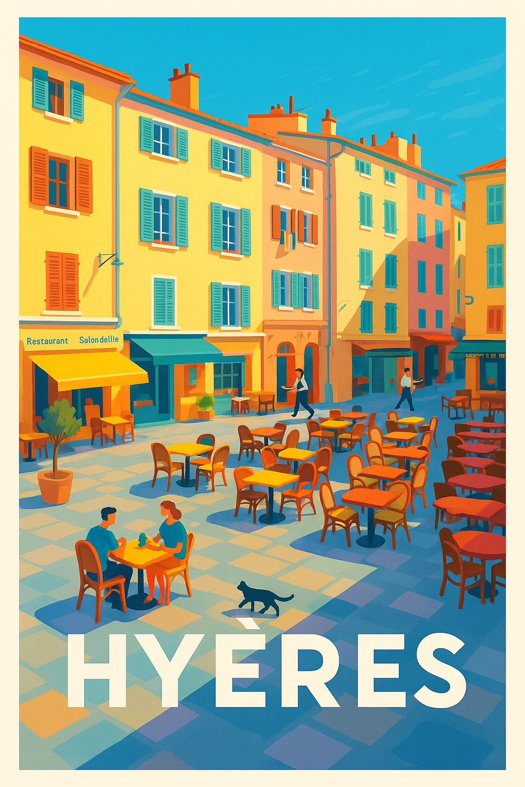 Var France Pas de Cadre / 20 × 30cm Affiche de Hyères - Douceur de vivre en terrasse
