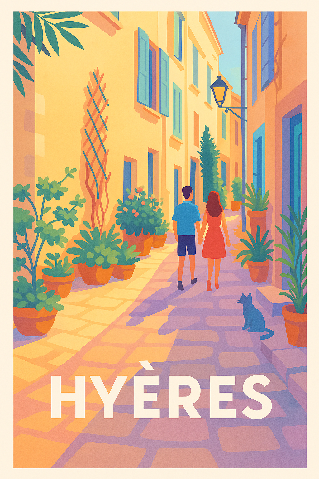 Affiche Hyères — Promenade ensoleillée dans les ruelles du Sud · poster d'art de Hyères