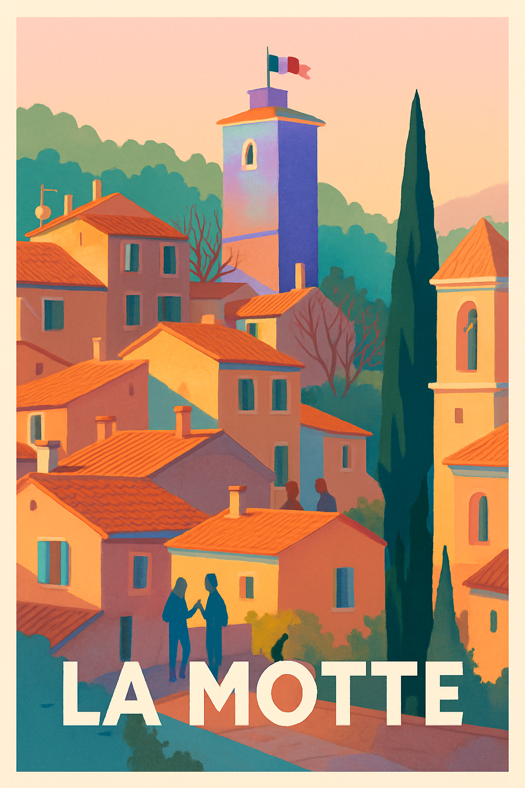 Var France Pas de Cadre / 20 × 30cm Affiche de La Motte - Charme provençal au crépuscule