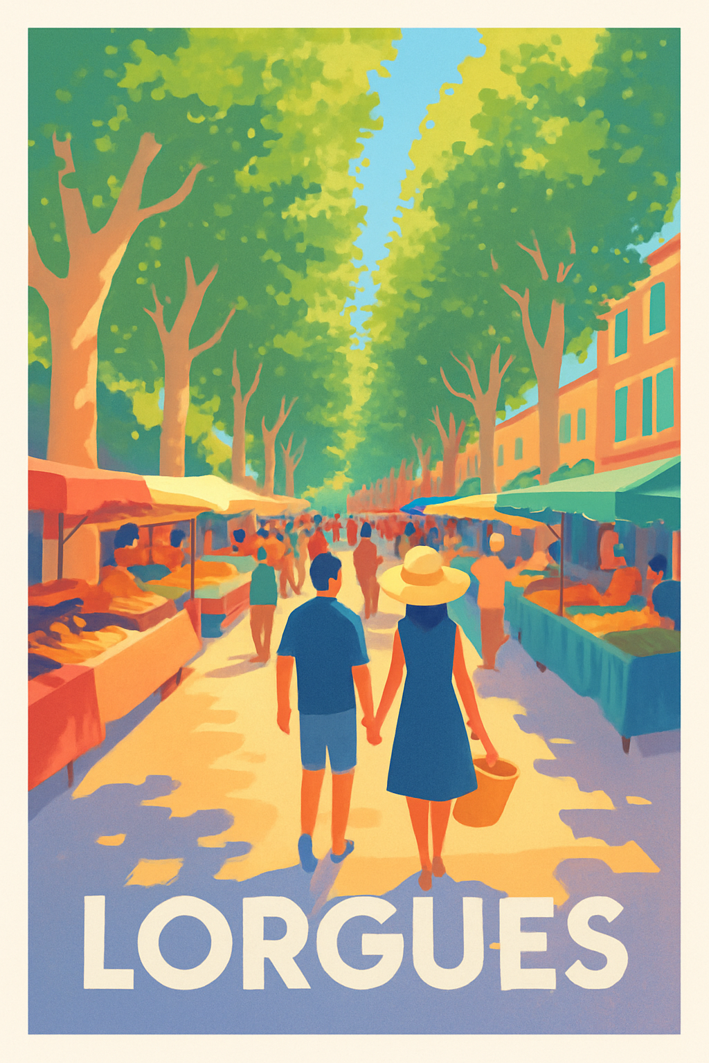Affiche Lorgues — Promenade ensoleillée au marché provençal · poster d'art de Lorgues
