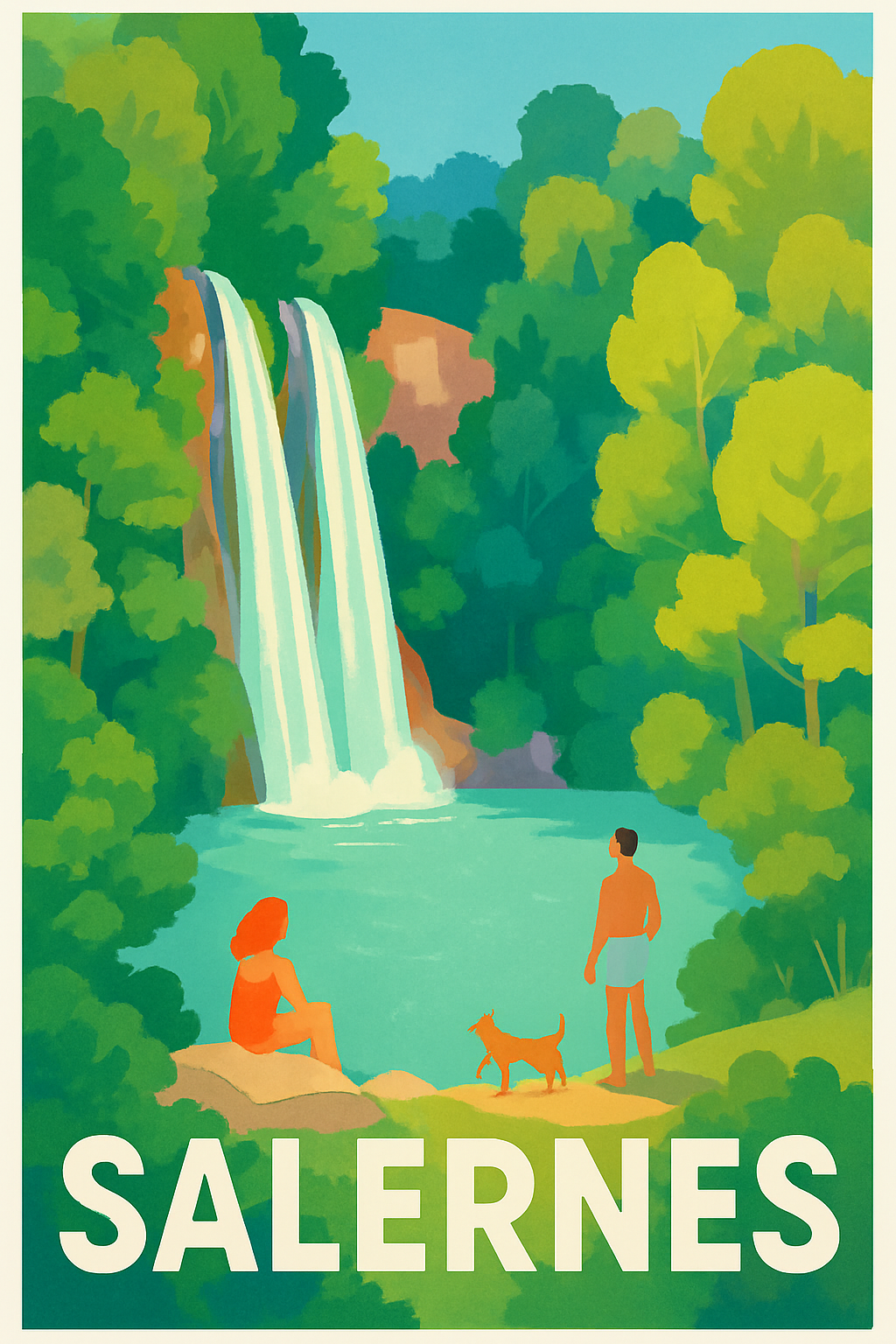 Var France Pas de Cadre / 20 × 30cm Affiche de Salernes - Évasion nature et cascade rafraîchissante