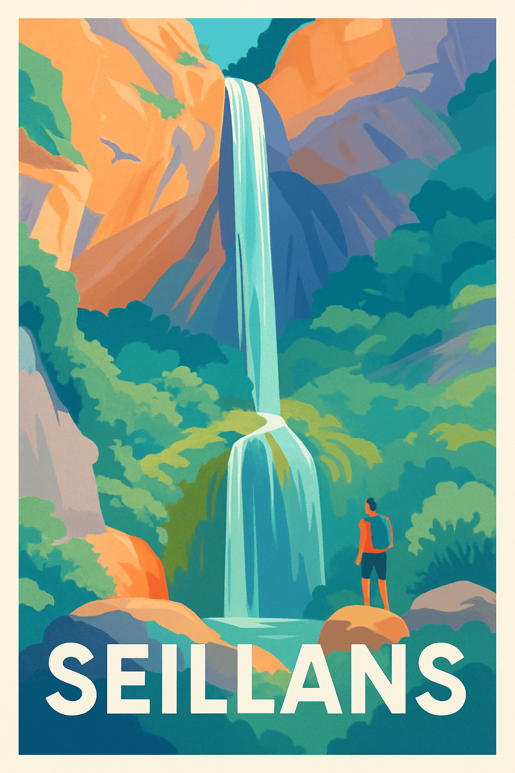 Affiche Seillans — L'émerveillement de la cascade naturelle · poster d'art de Seillans