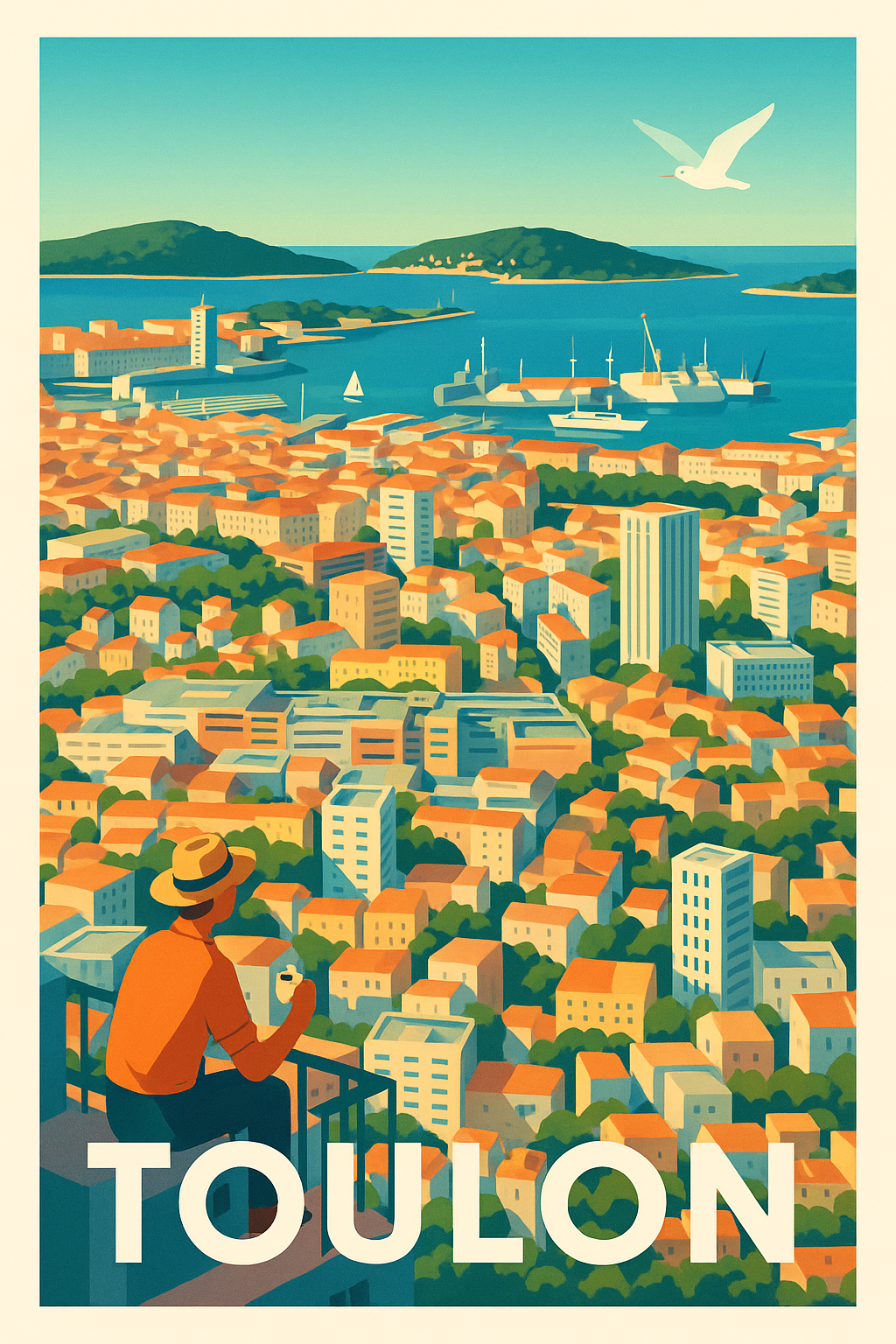 Var France Pas de Cadre / 20 × 30cm Affiche de Toulon - Vue ensoleillée sur la Méditerranée
