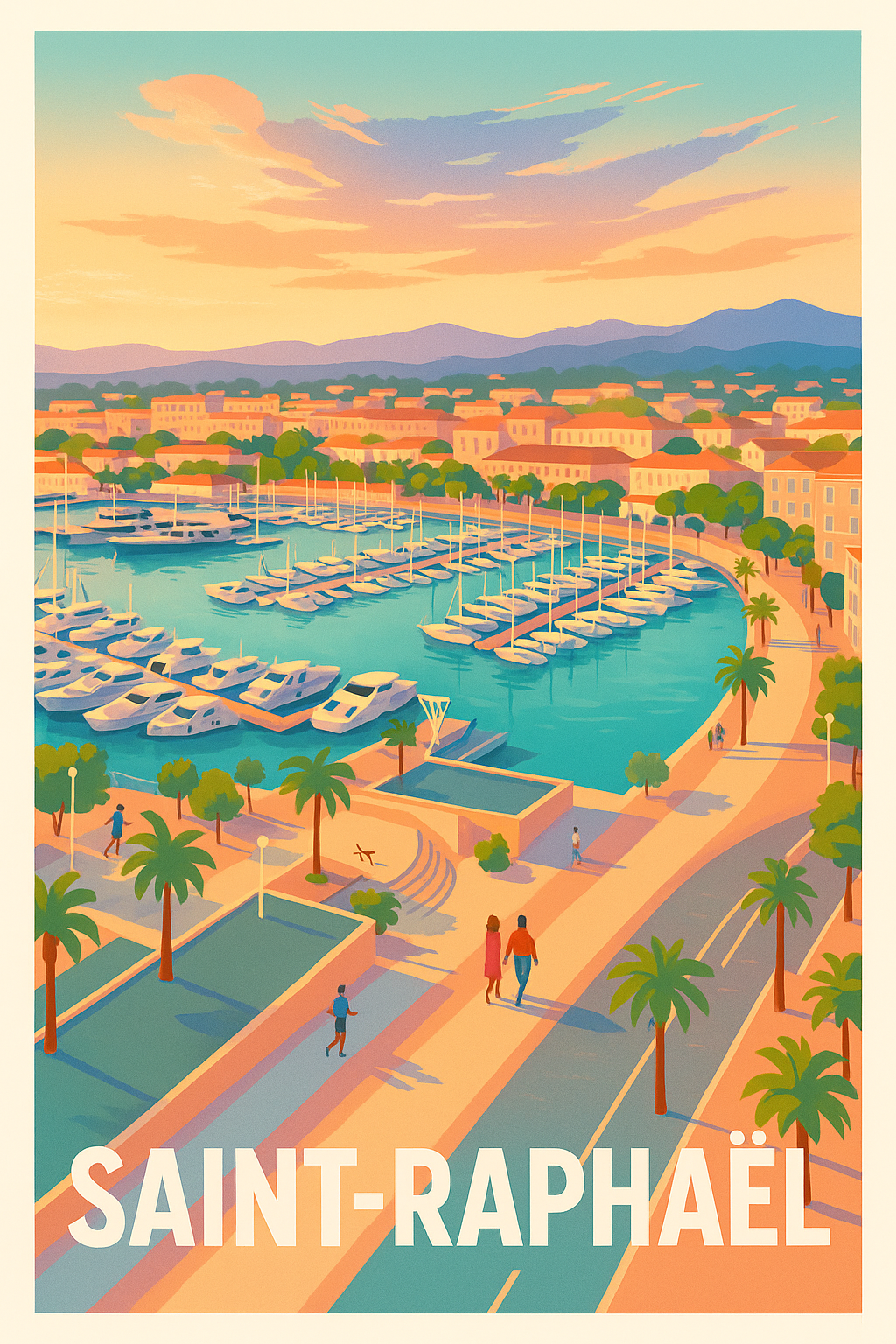 Var France Pas de Cadre / 20 × 30cm Affiche Saint-Raphaël - L'élégance du port au coucher du soleil