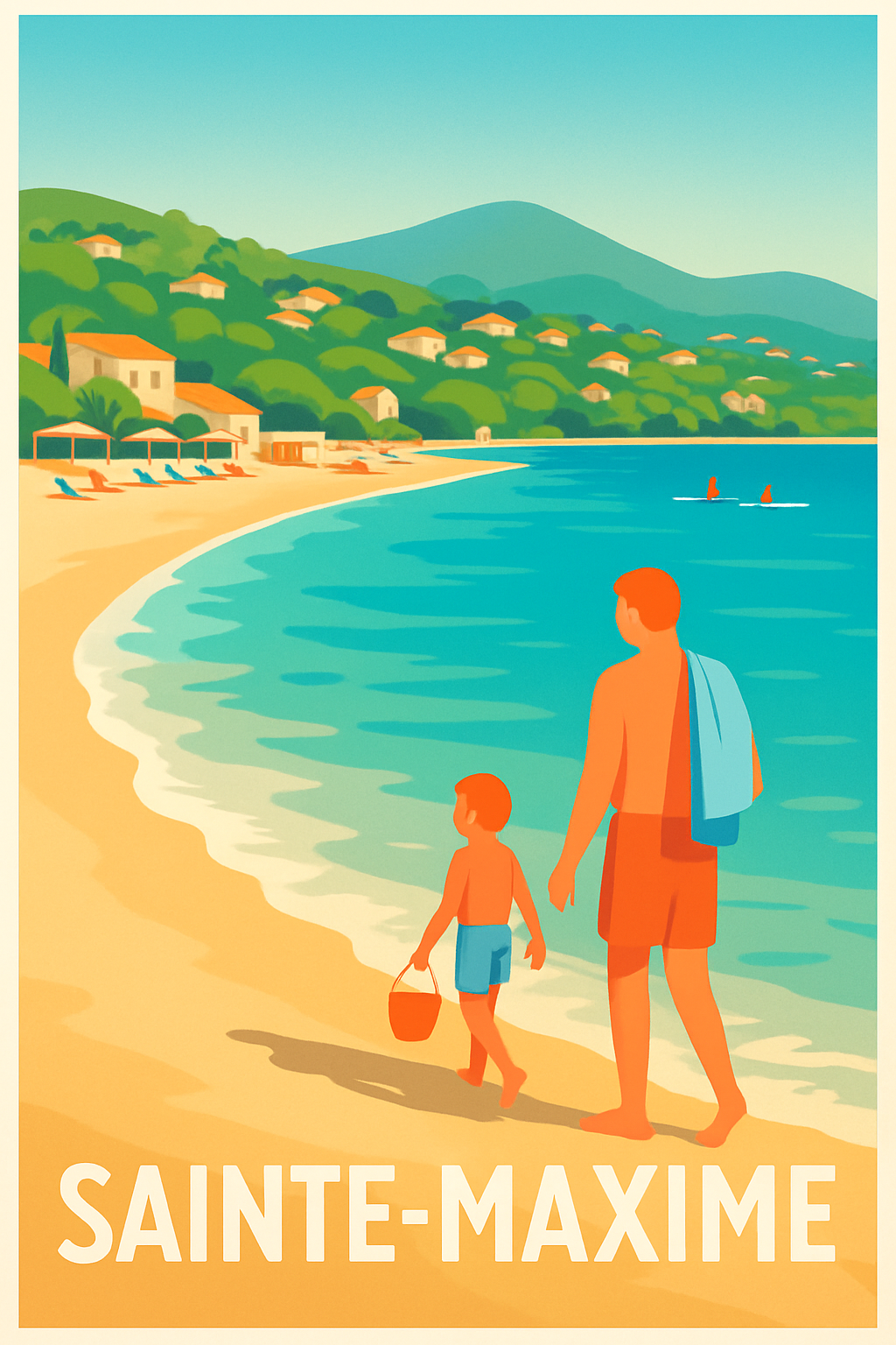 Affiche Sainte-Maxime — Douceur de la plage en famille · poster d'art de Sainte-Maxime