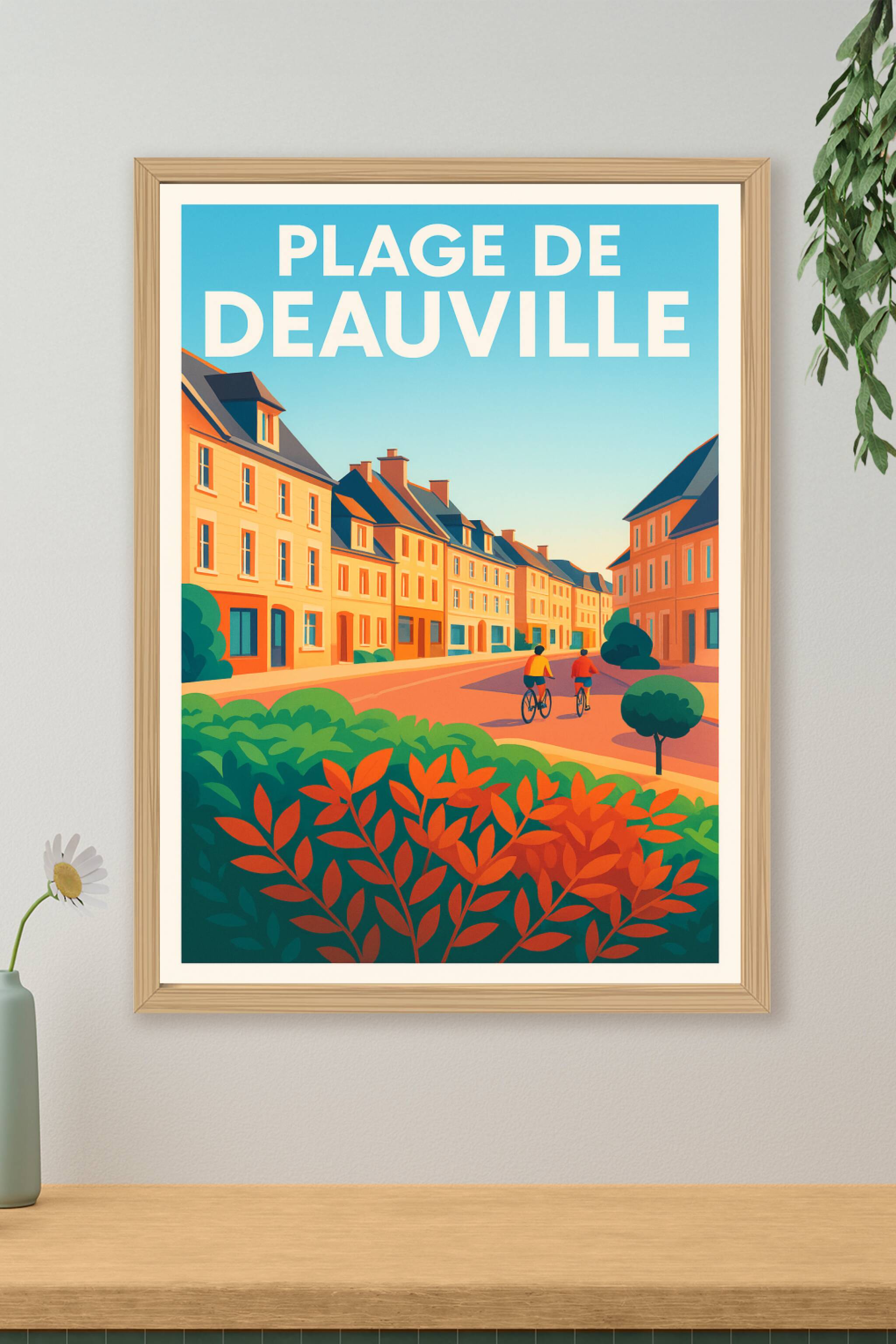 Affiche de Plage de Deauville - L'élégance balnéaire entre architecture et vélo