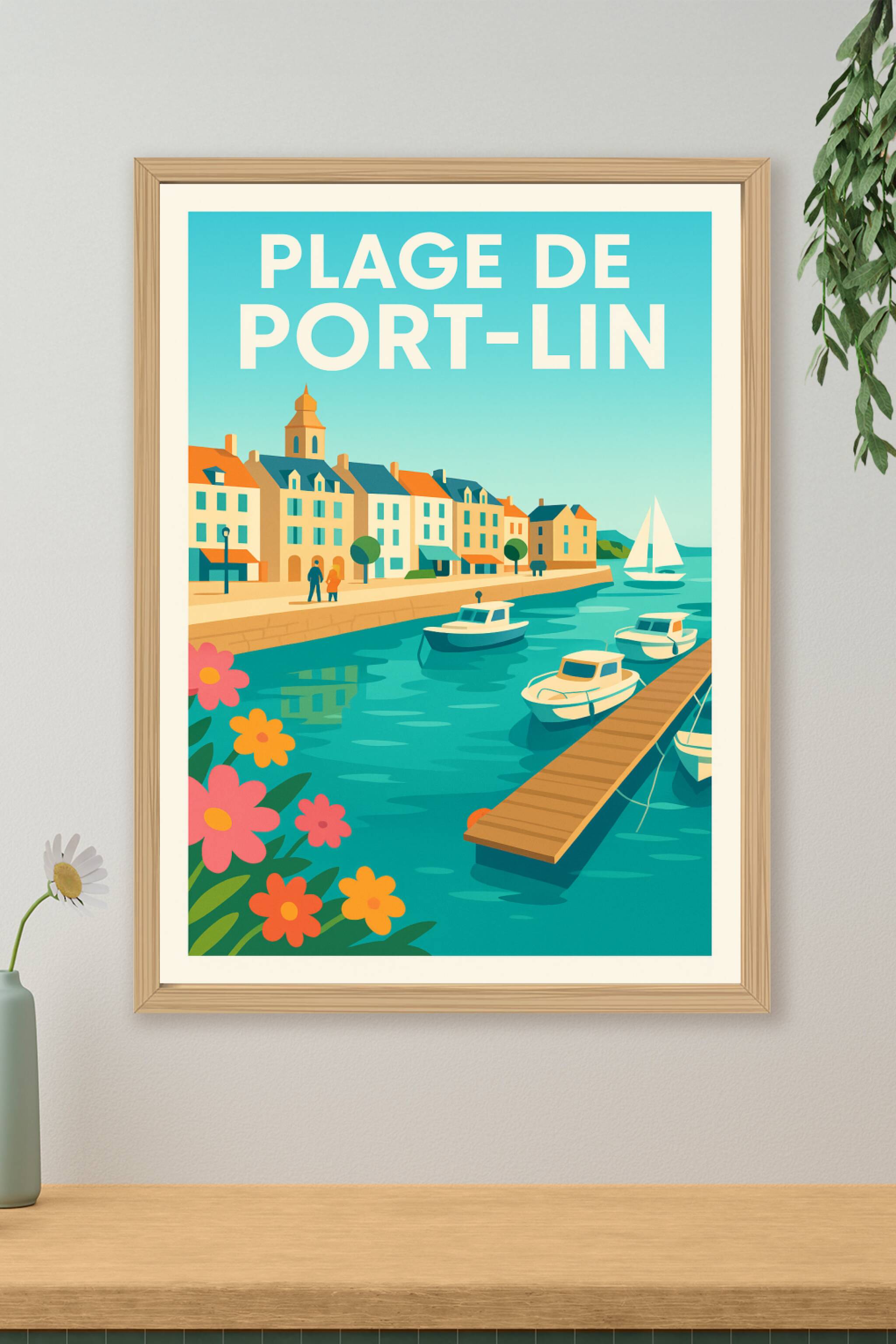 Affiche de Plage de Port-Lin - L'élégance balnéaire au style rétro