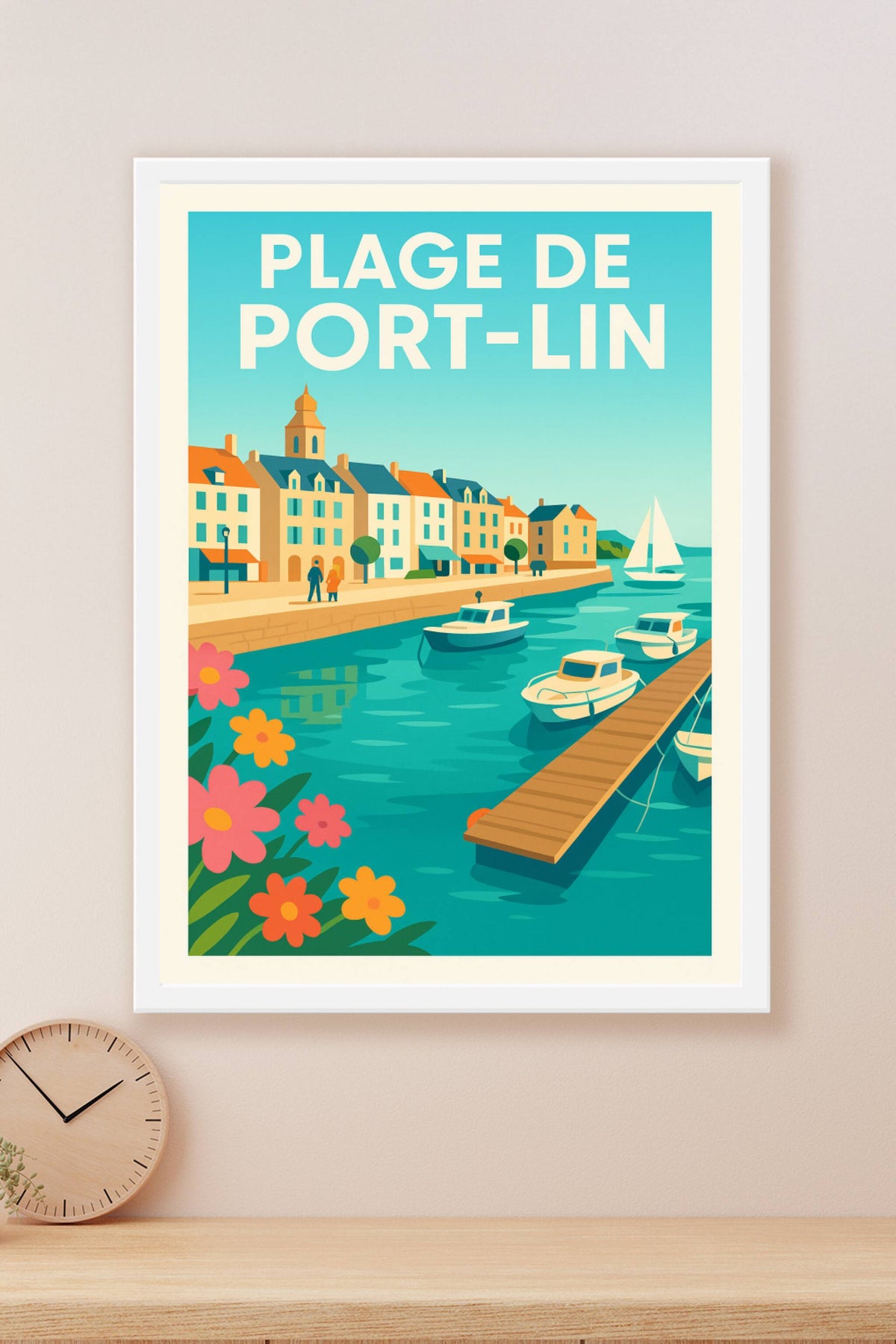 Affiche de Plage de Port-Lin - L'élégance balnéaire au style rétro