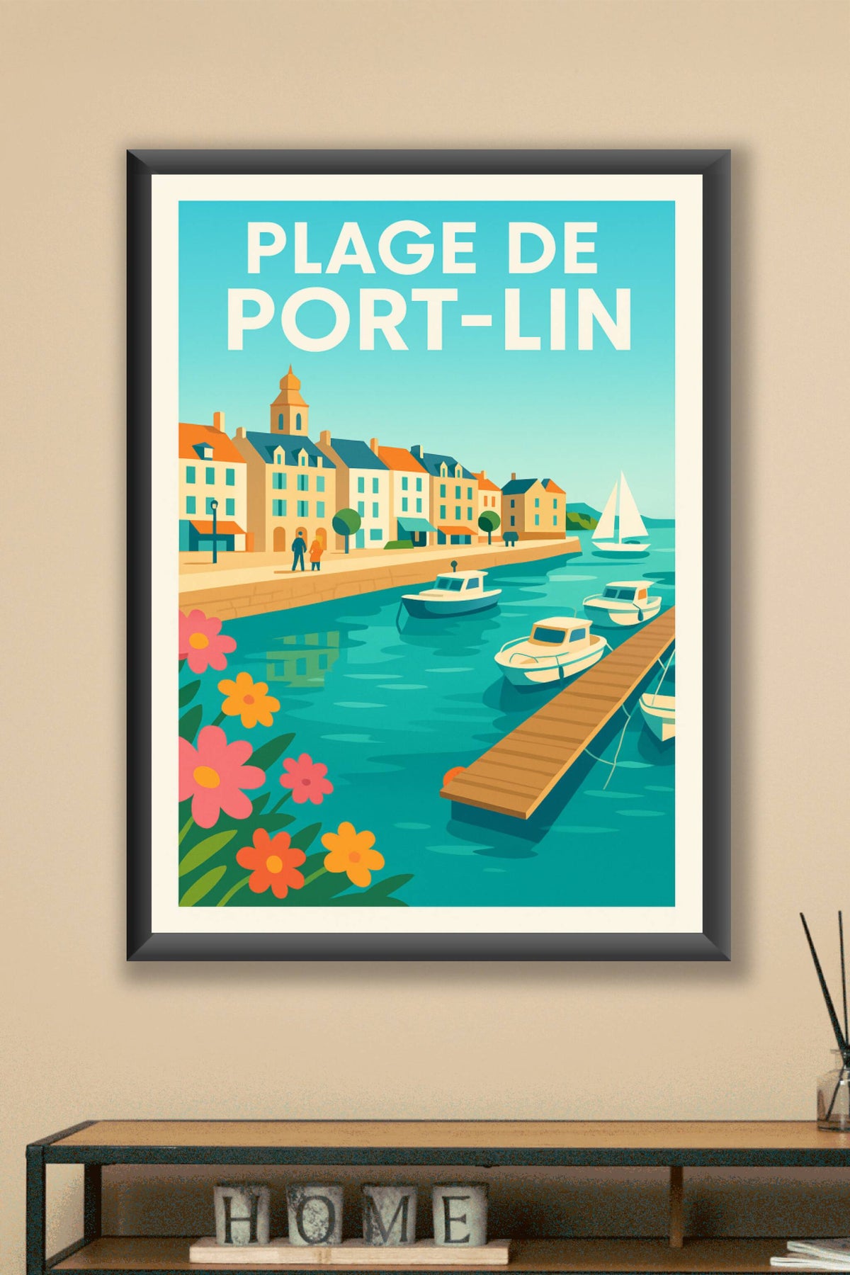 Affiche de Plage de Port-Lin - L'élégance balnéaire au style rétro