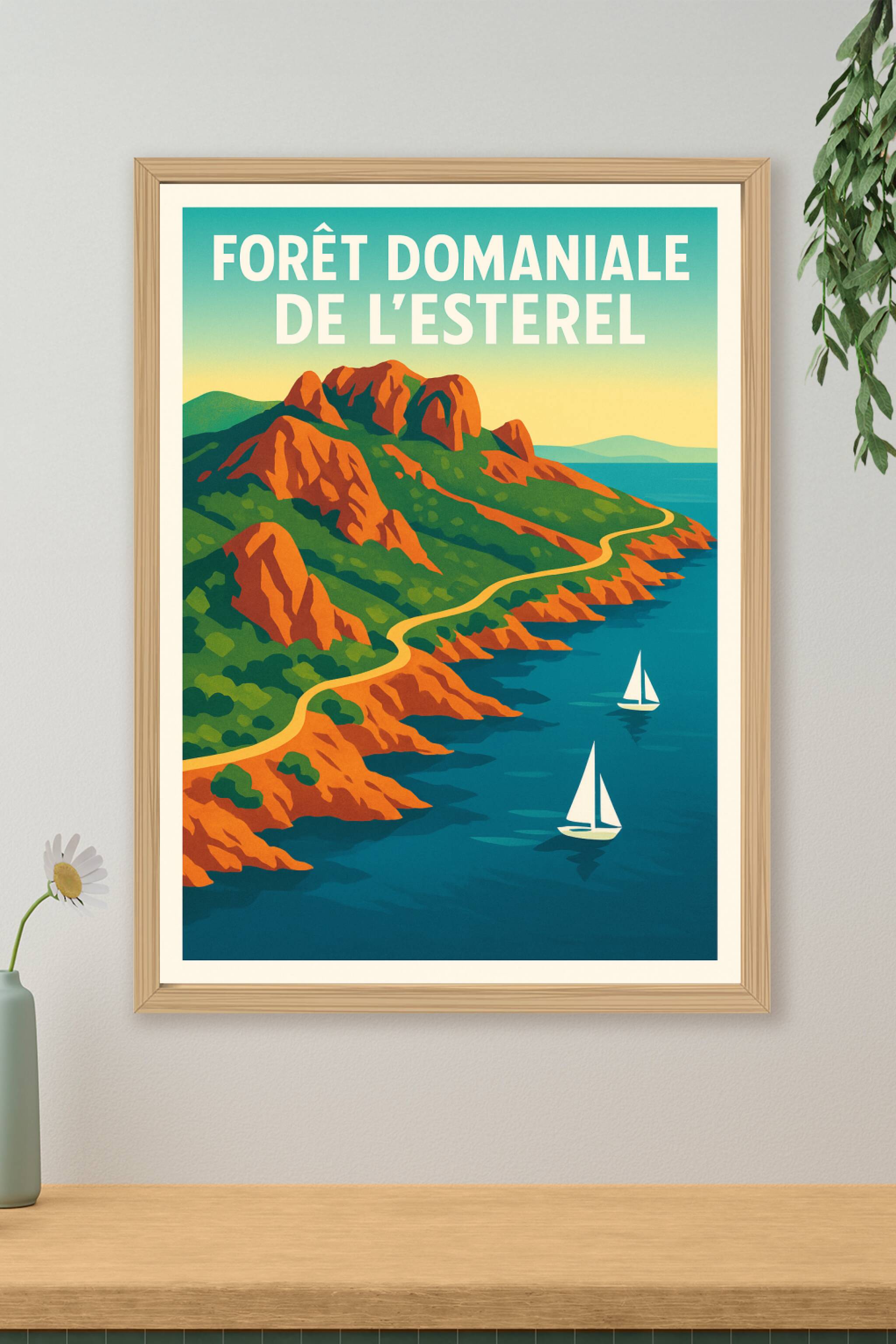 Affiche de Forêt de l'Esterel - L'éclat des roches rouges et de la Méditerranée