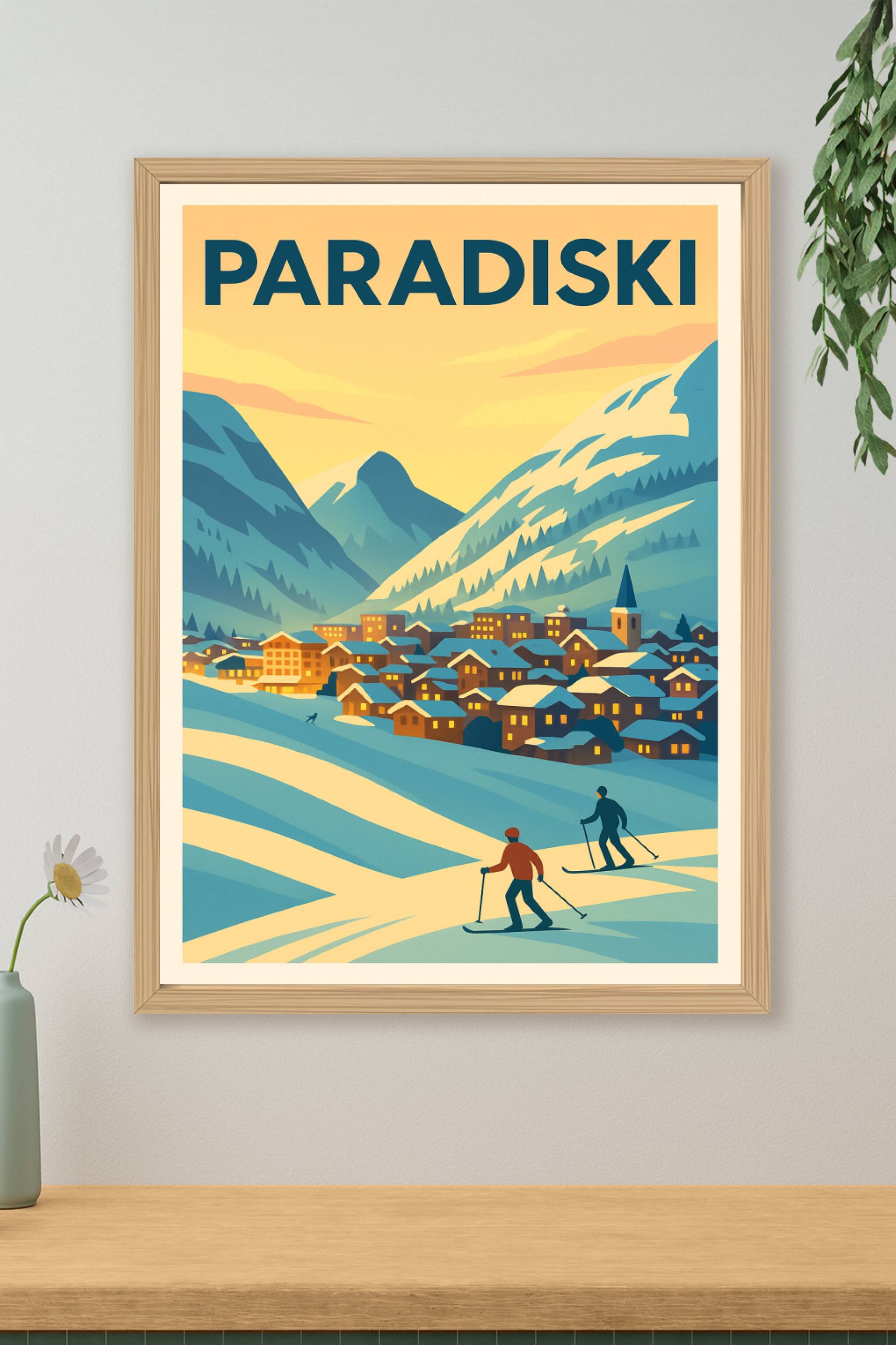 Affiche de Paradiski - L'élégance vintage des sommets enneigés