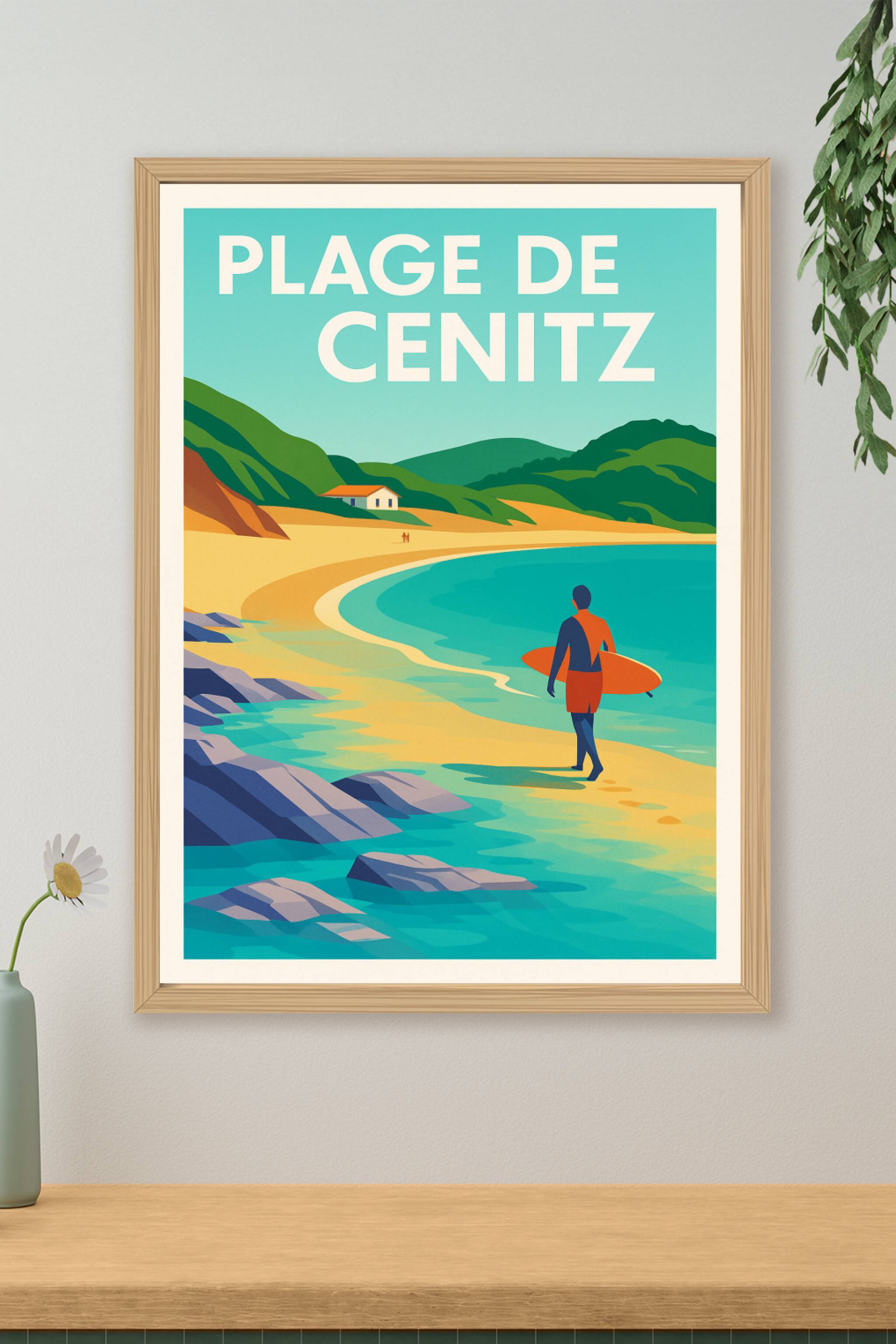 Affiche de Plage de Cenitz - L'esprit surf et sauvage du Pays Basque
