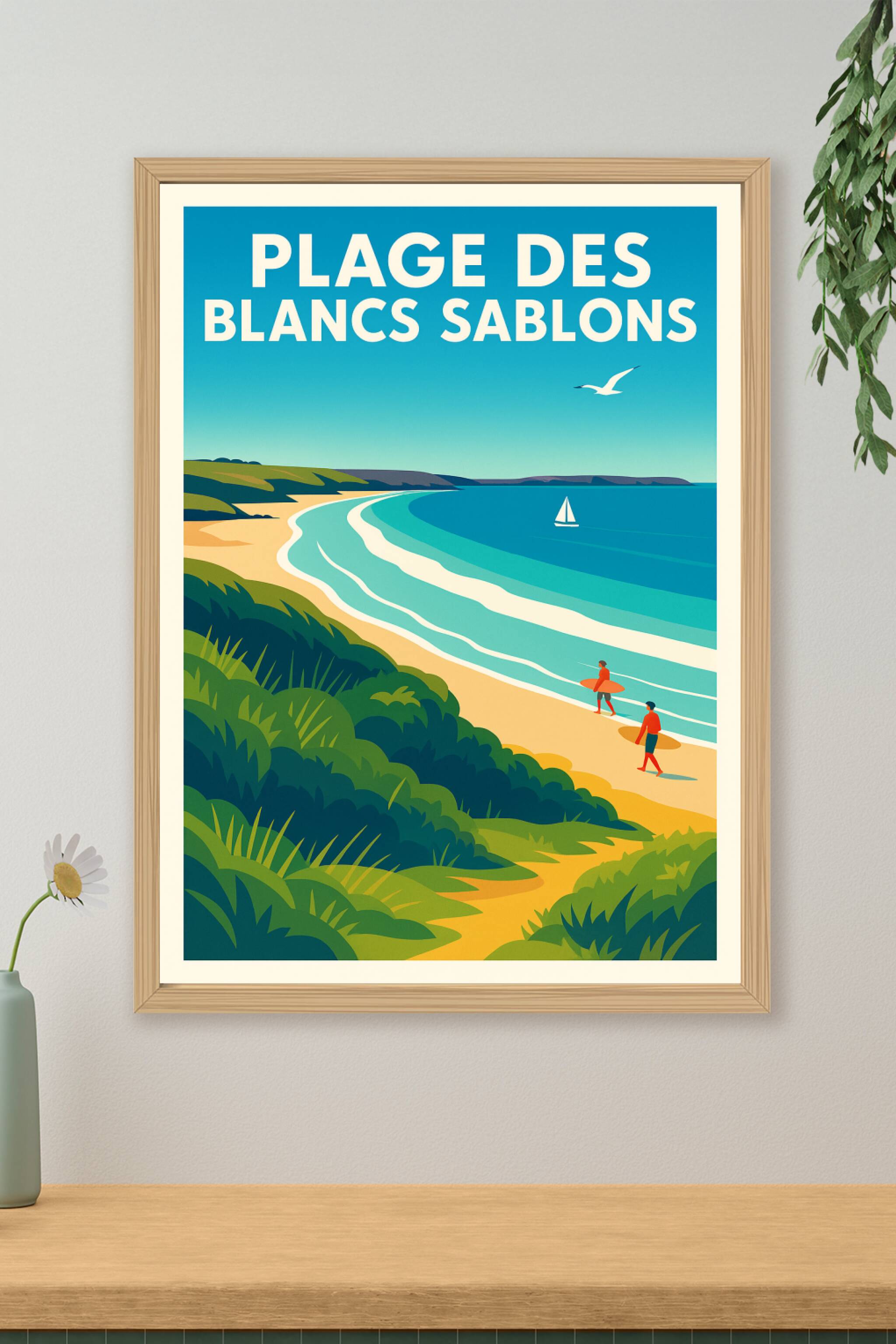 Affiche de Plage des Blancs Sablons - L'esprit surf de la côte bretonne