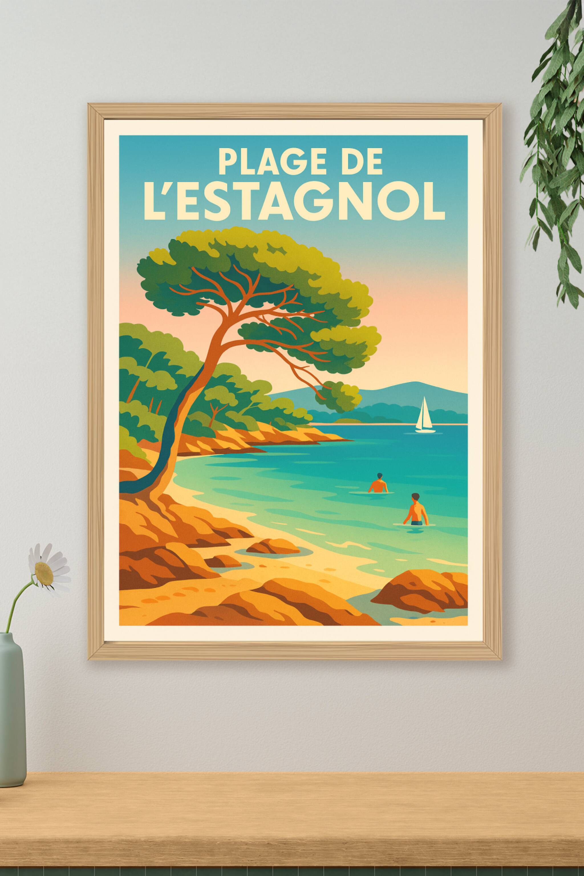 Affiche de Plage de l'Estagnol - Évasion azuréenne sous les pins