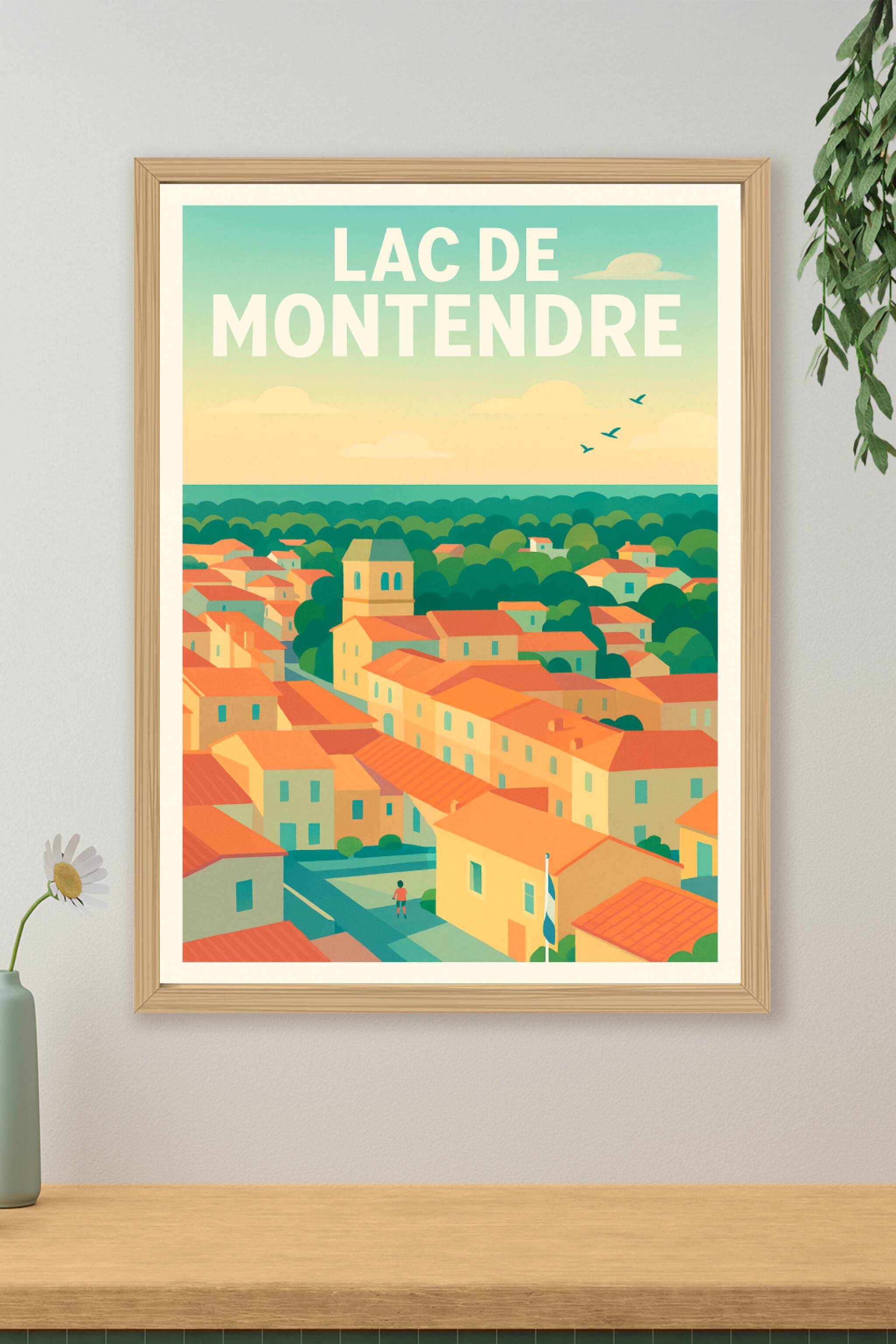 Affiche de Lac de Montendre - Évasion solaire entre pinède et toits de tuiles