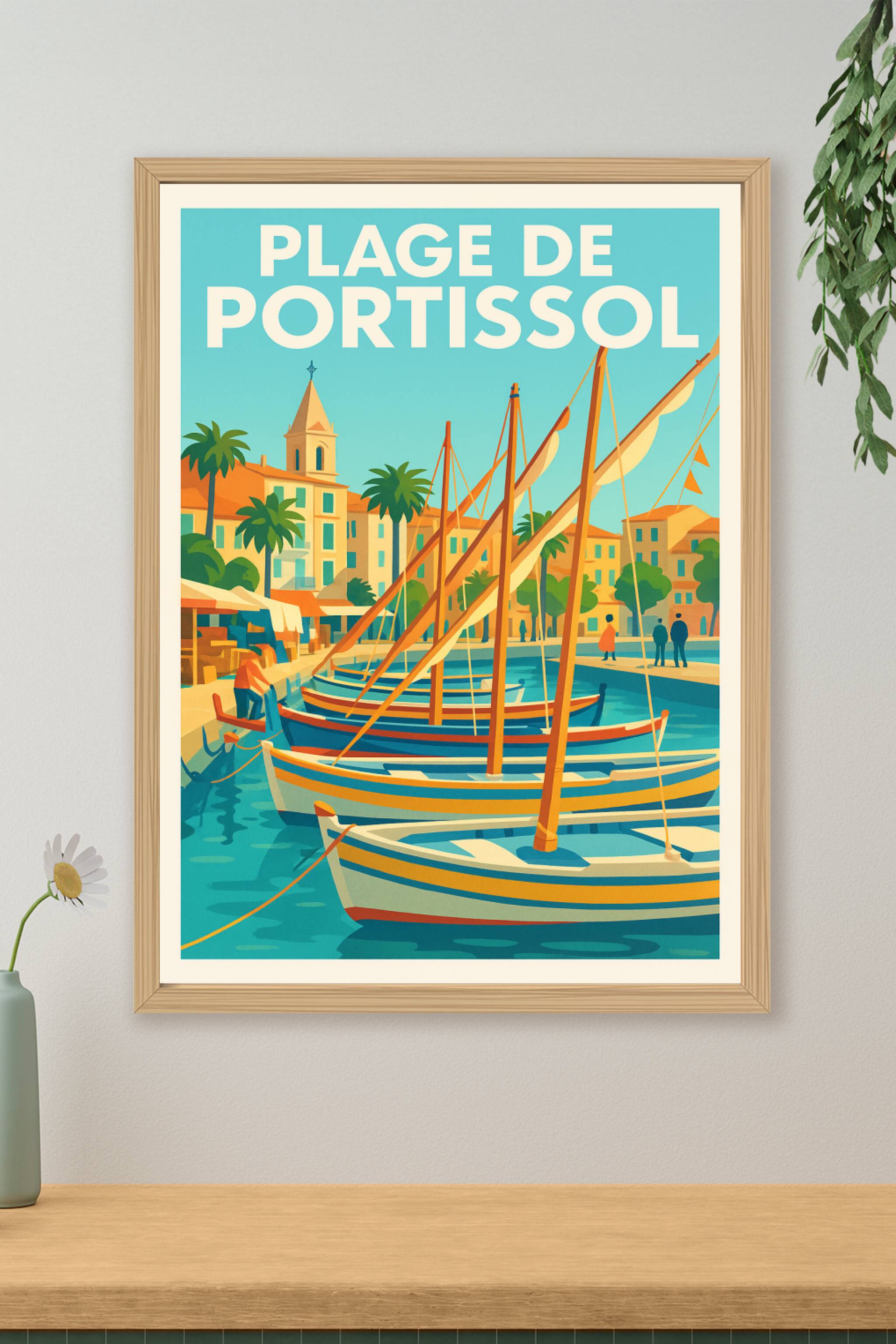 Affiche de Plage de Portissol - L'élégance vintage de la Côte d'Azur