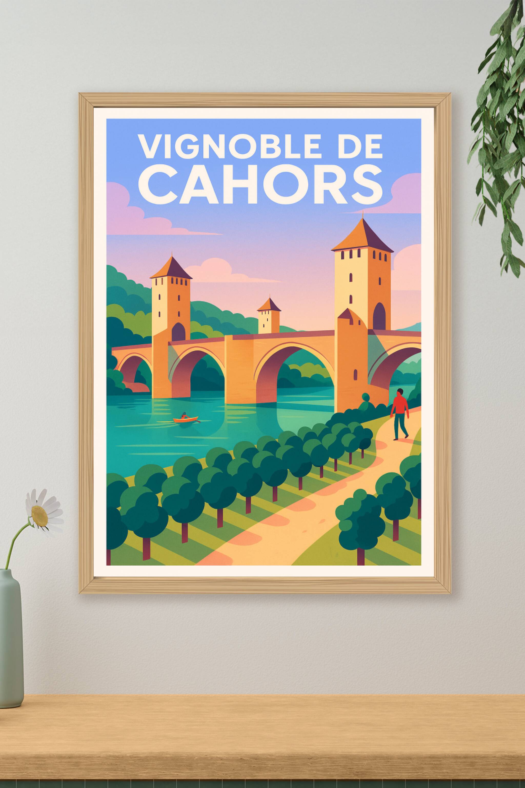 Affiche de Vignoble de Cahors - L'élégance du Pont Valentré en affiche