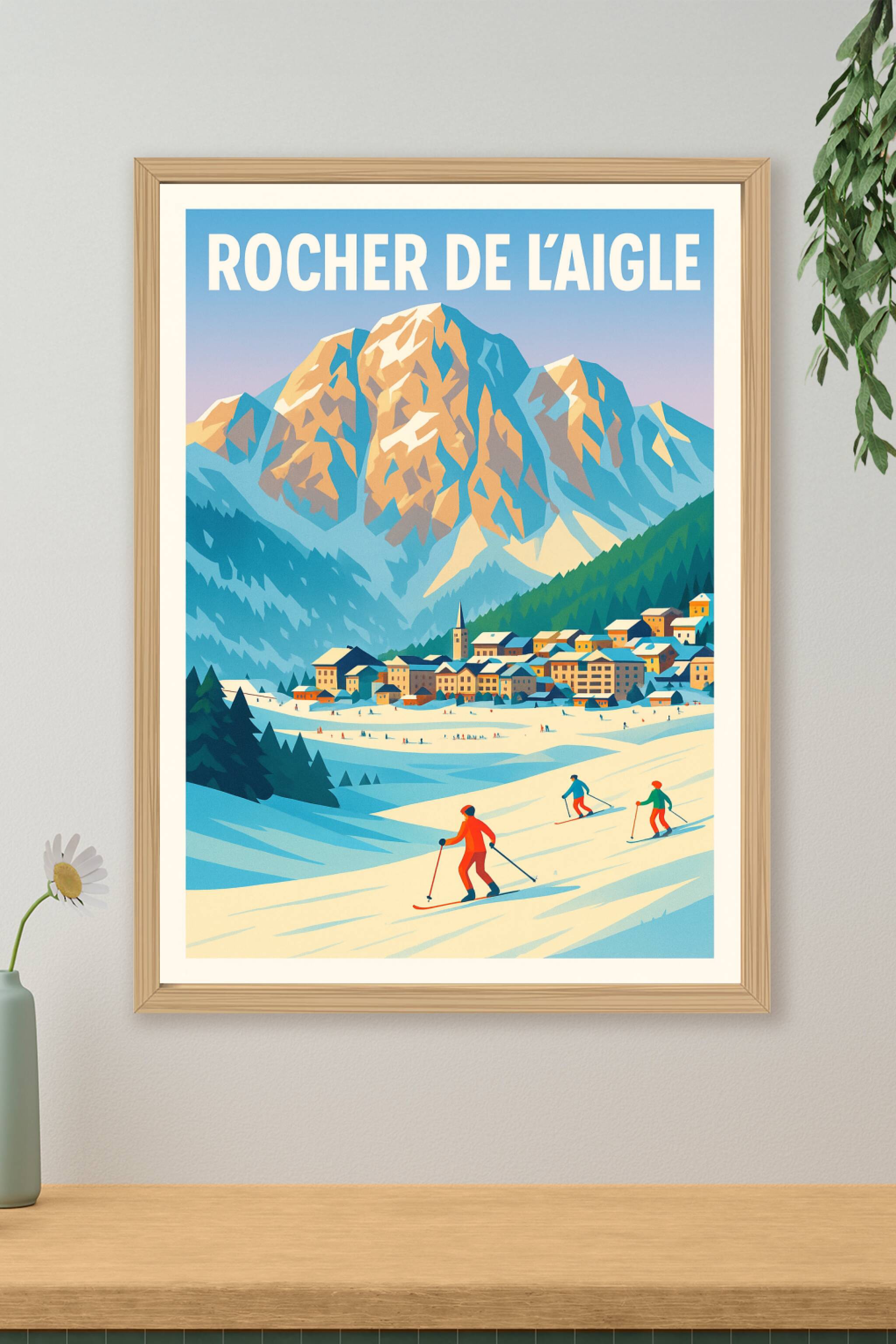 Affiche de Rocher de l'Aigle - L'élégance vintage des sommets enneigés